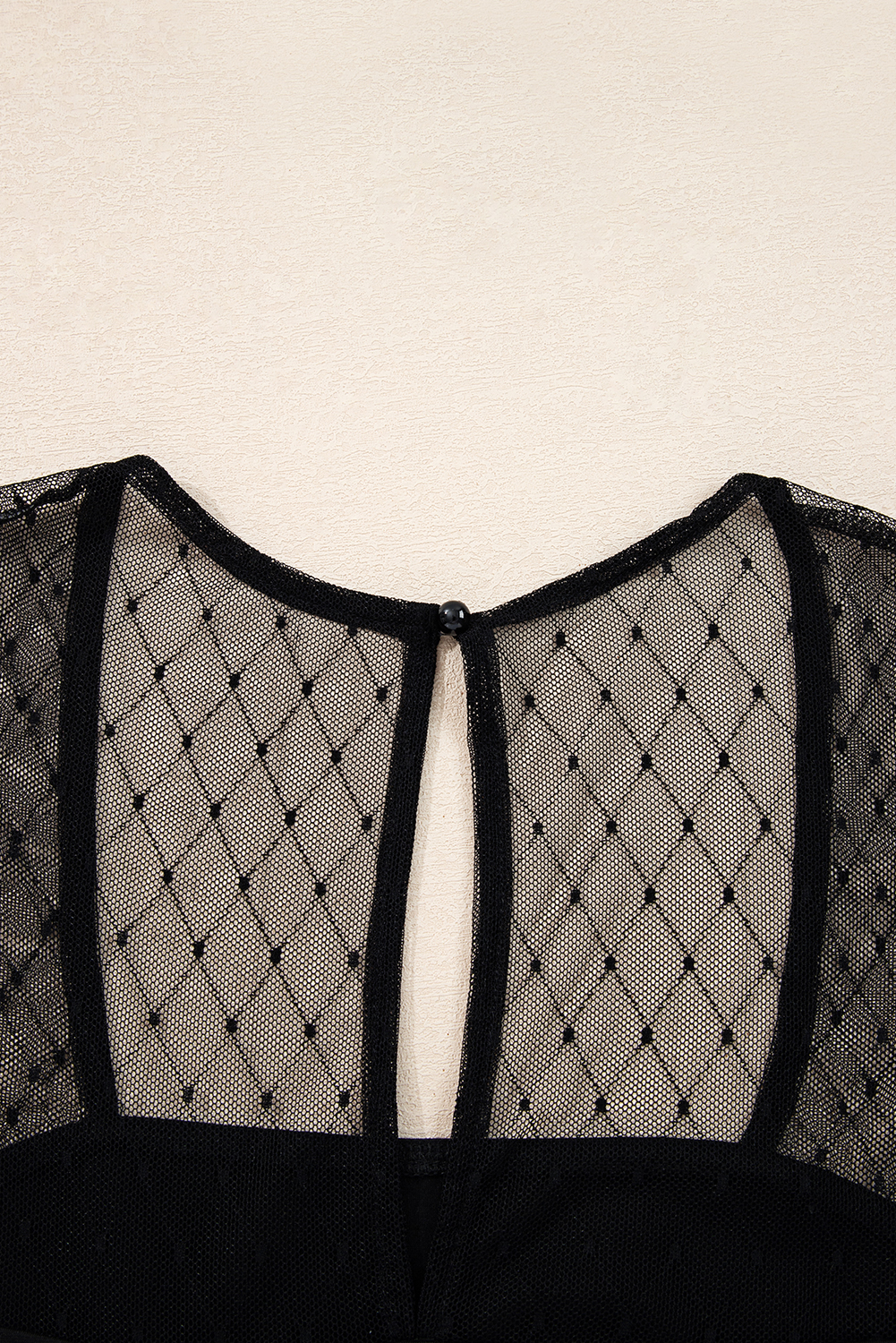 Black Polka Dot Mesh Long Sleeve Square Neck Bodysuit