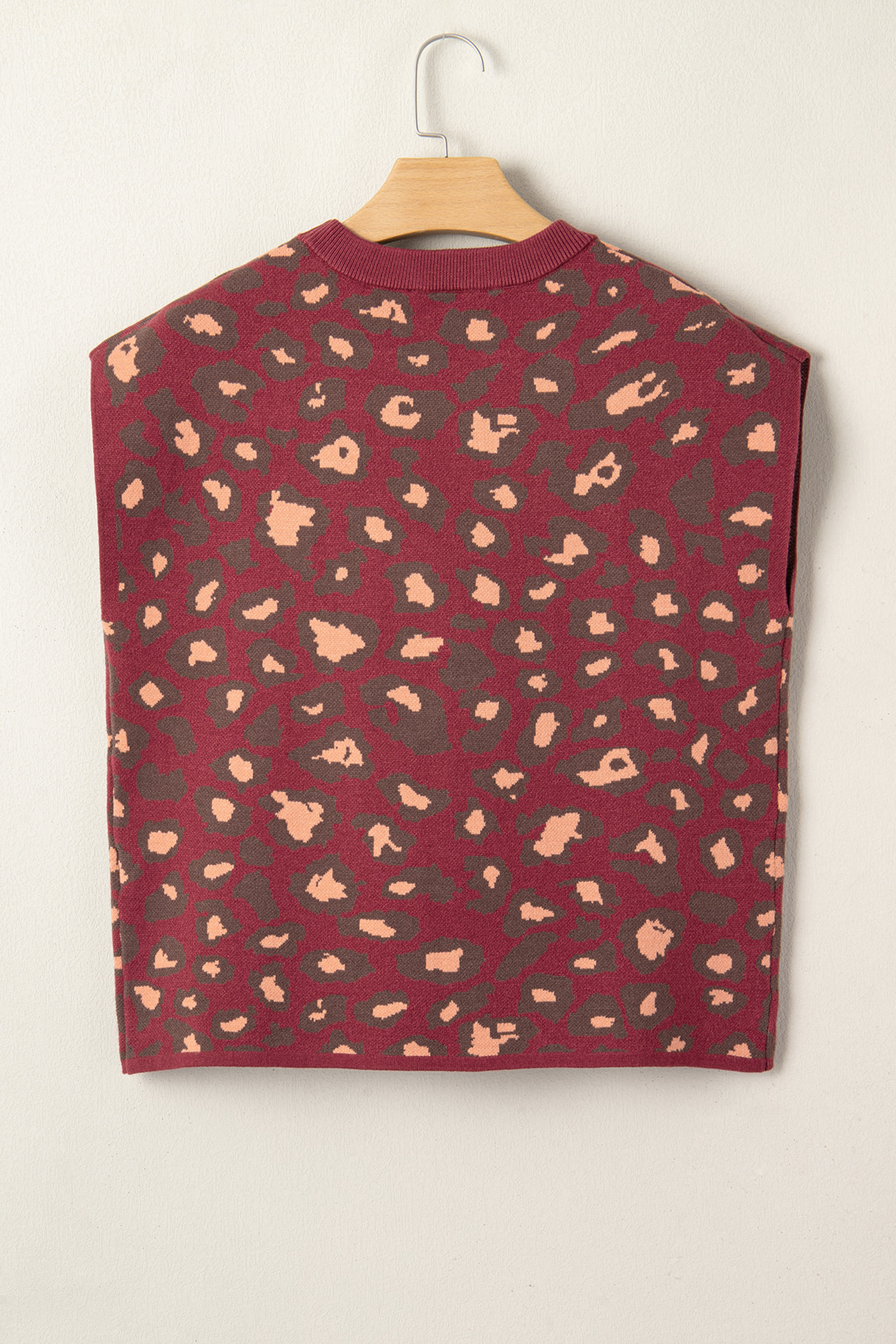 Red Leopard Print Cap Sleeve Knitted Top