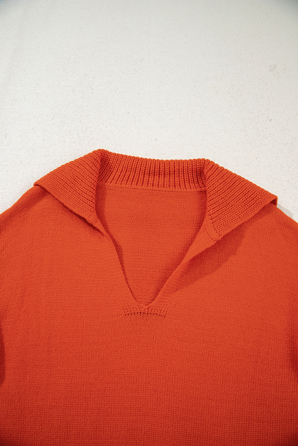 Racing Red Collared V Neck Ribbed Edge Sexy Elegant Sweater