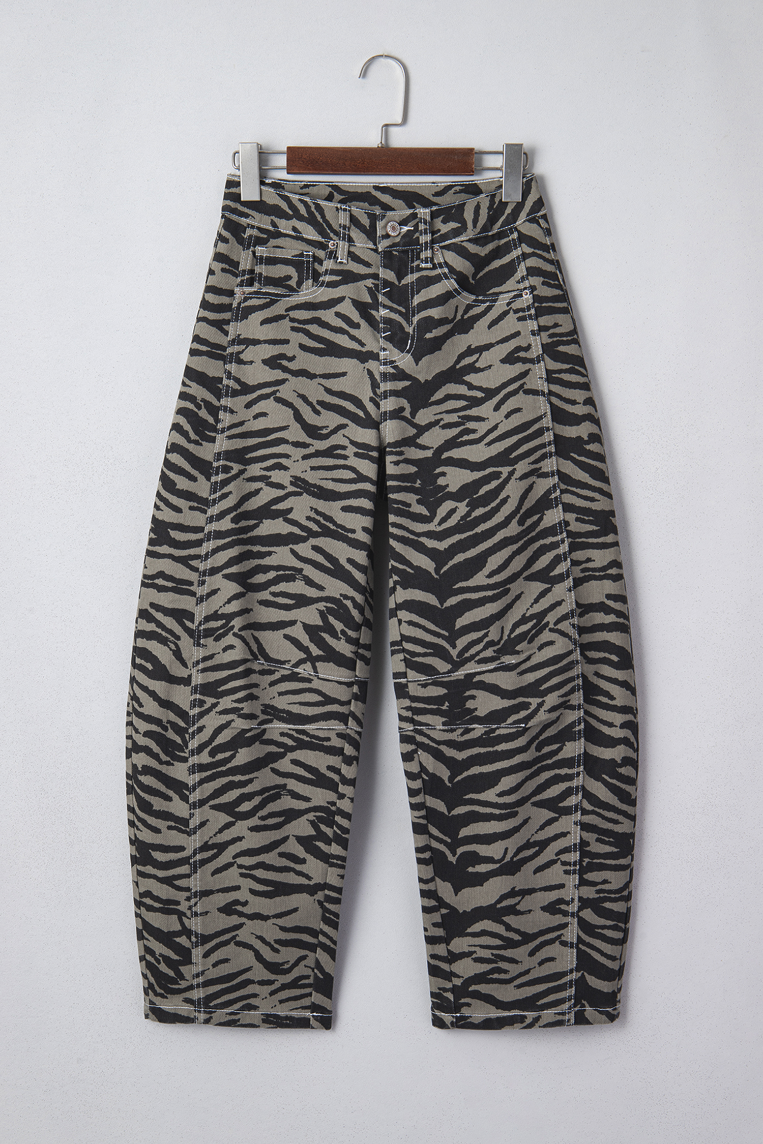 Gray Zebra Stripe Printed Wide Leg Jeans