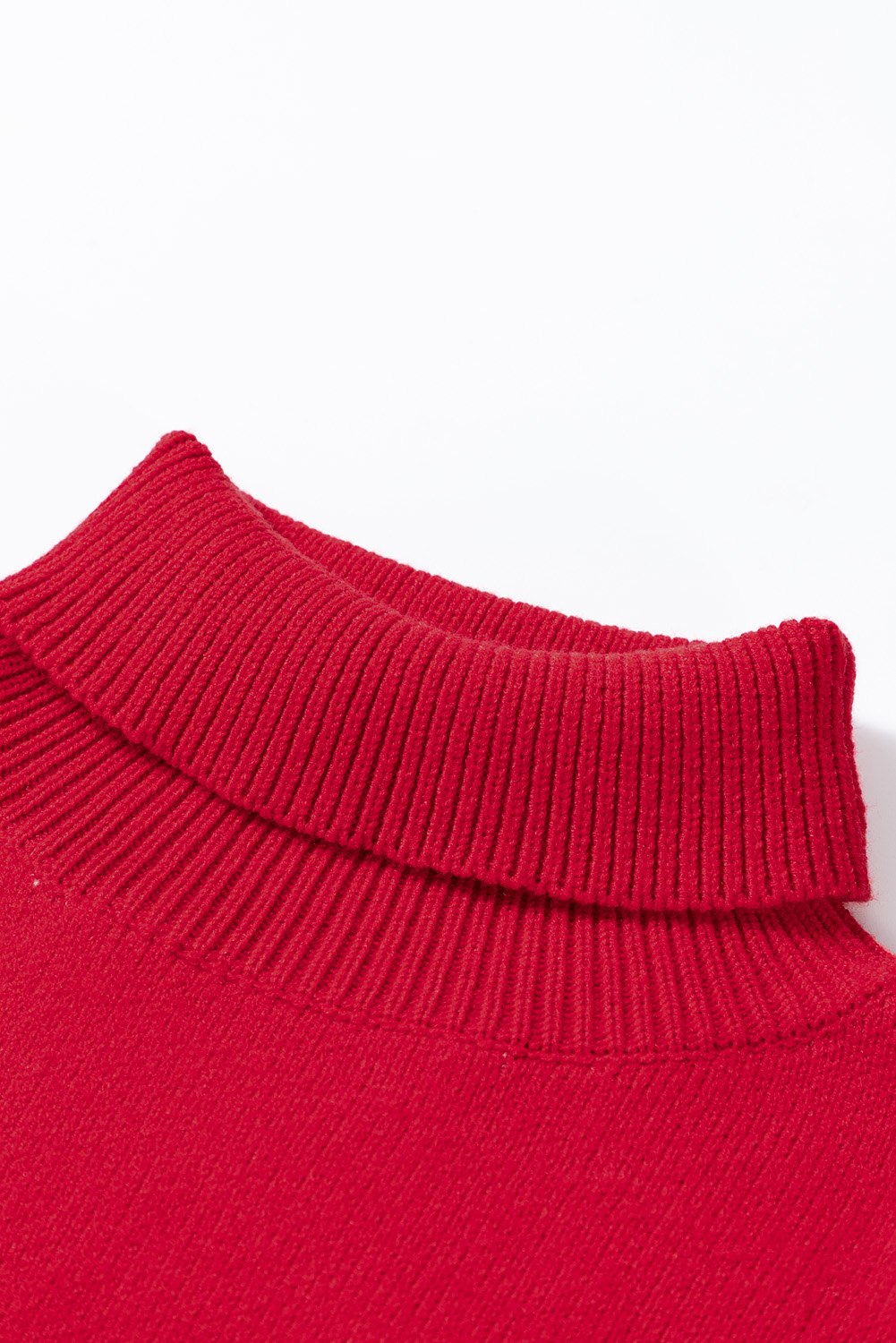 Fiery Red Merry Letter Embroidered High Neck Sweater