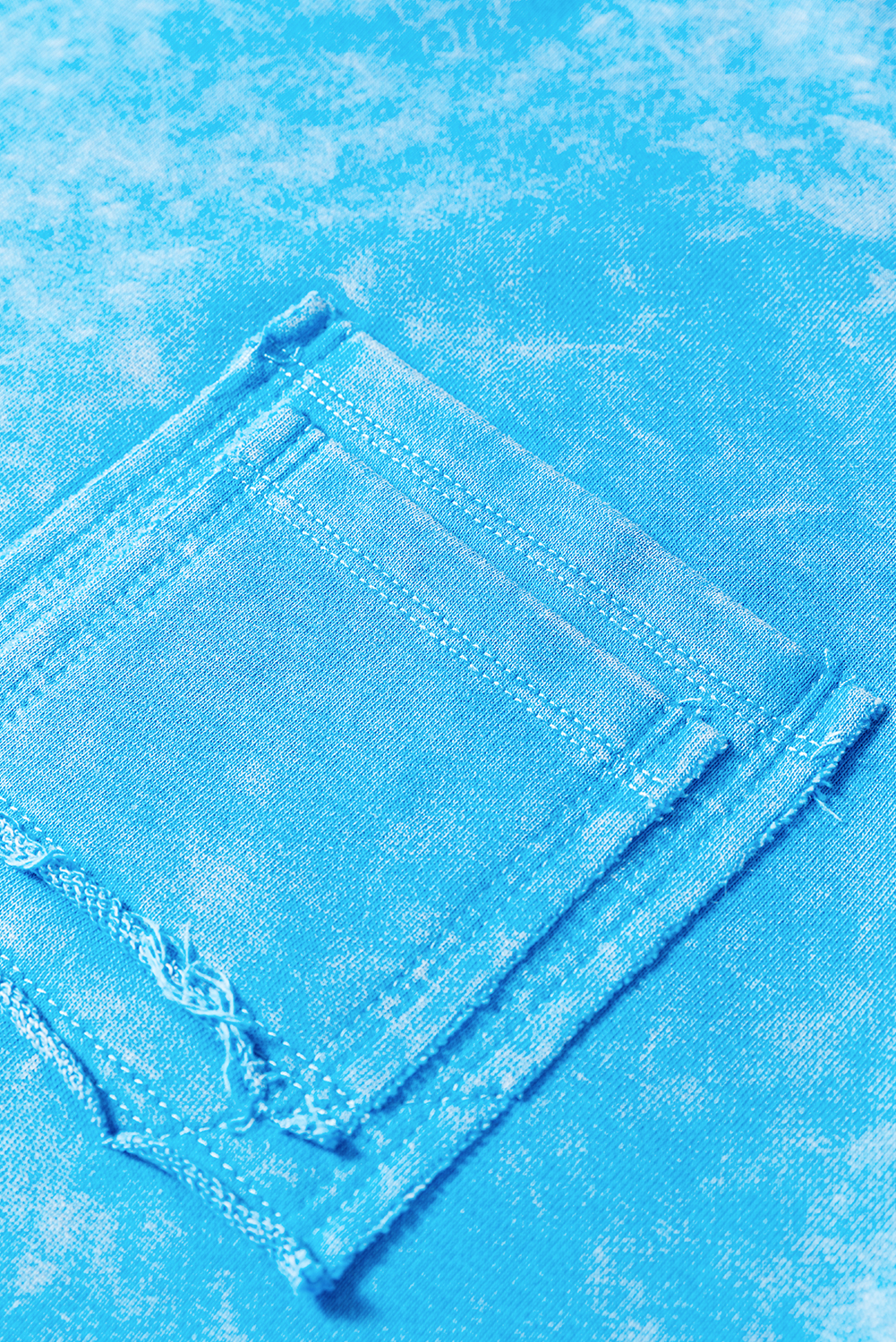 Blue Mineral Wash Raw Seam Double Patched Pocket Pullover Sweatshirt