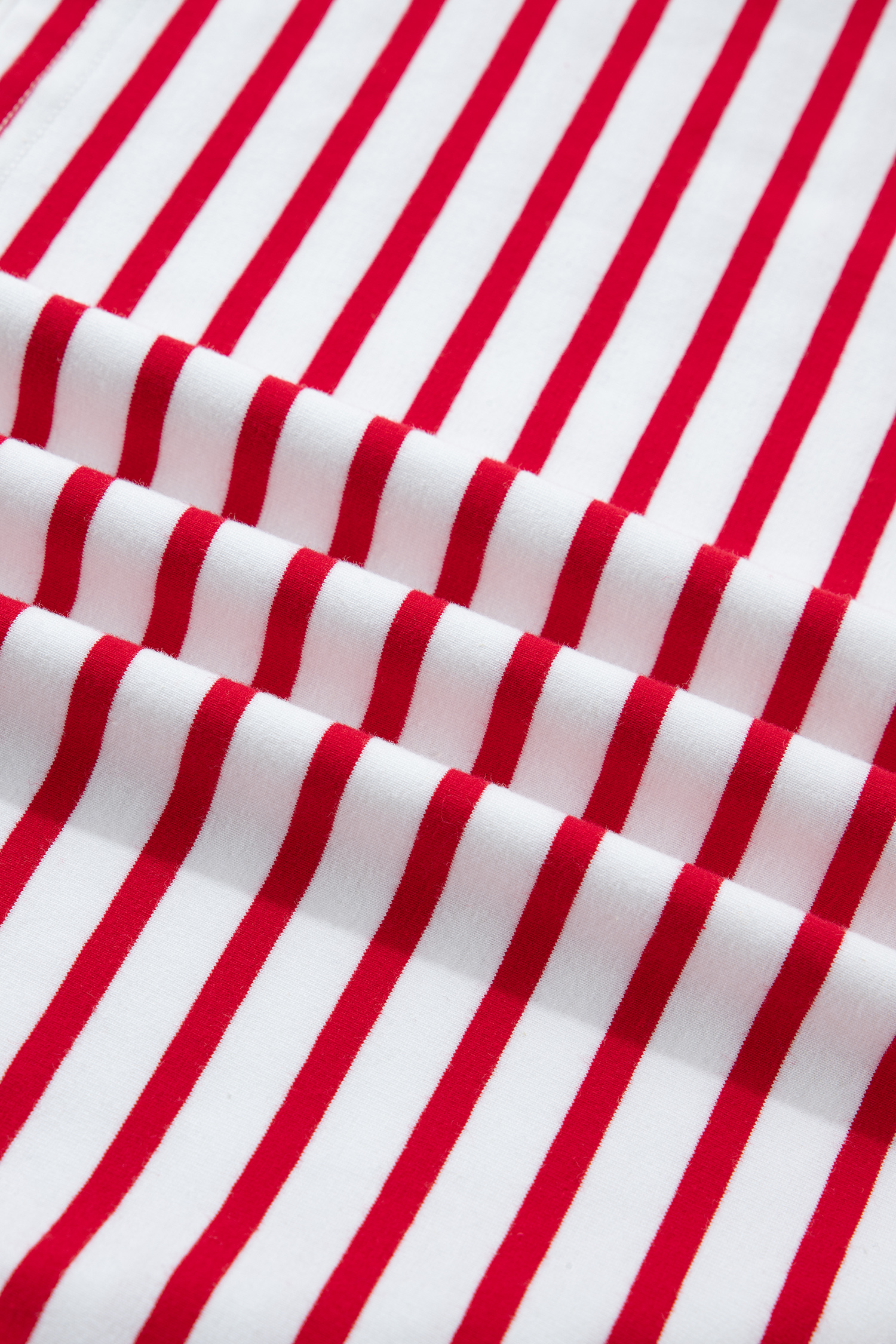 Red Stripe Contrast Frilled Trim Half Button Long Sleeve Top