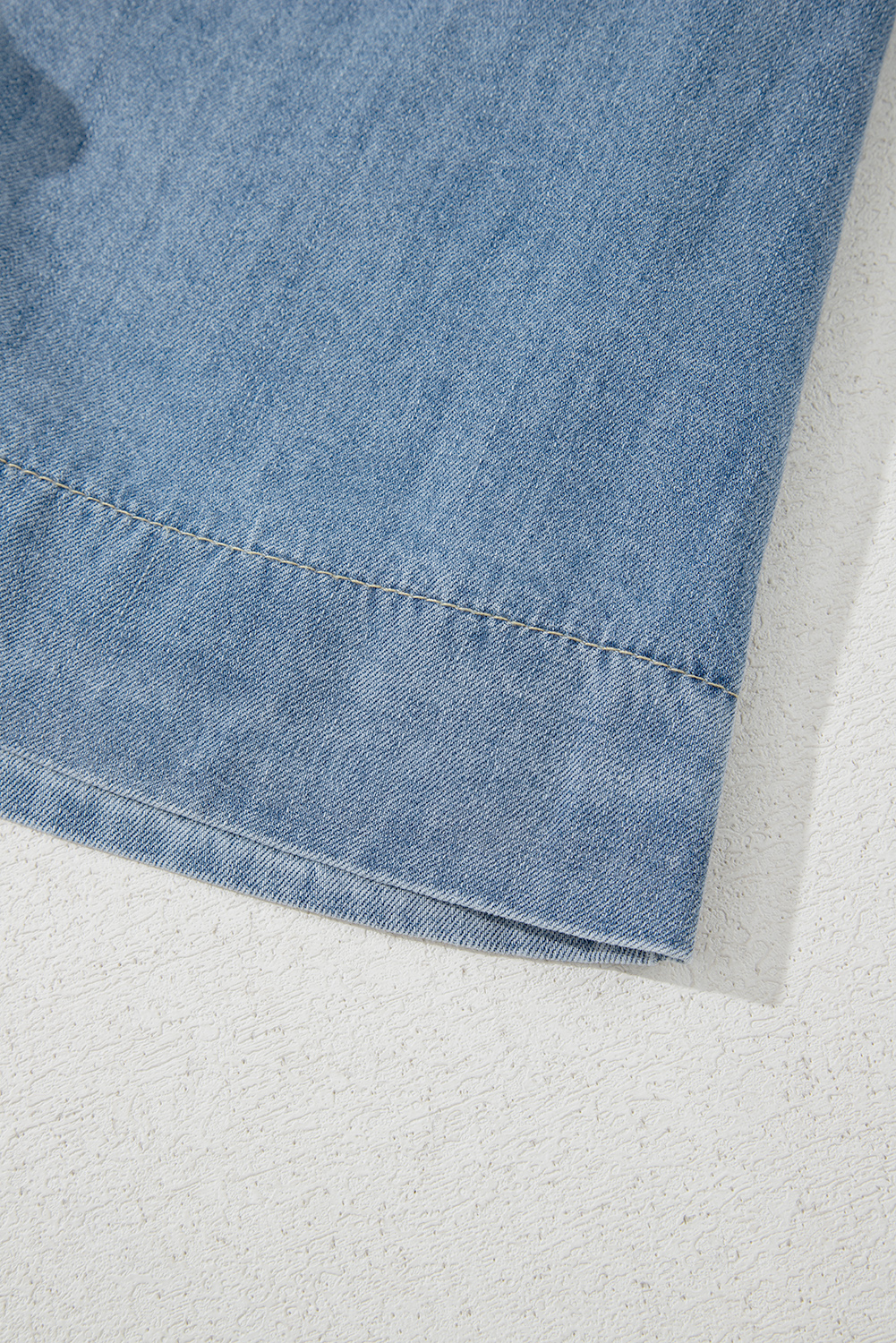 Dusk Blue Tied Front Long Puff Sleeve Denim Top