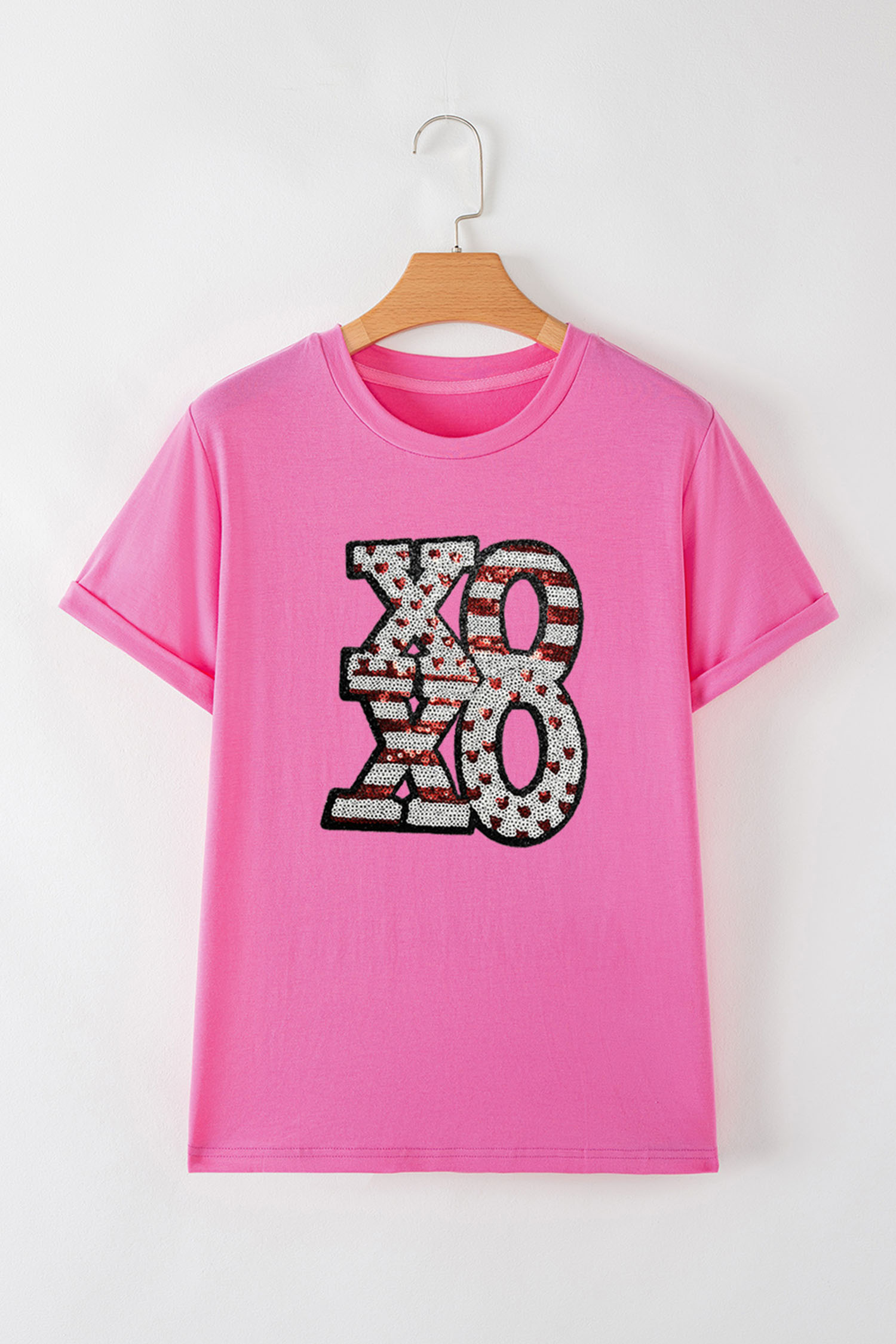 Sachet Pink Sequined XOXO Graphic Valentine T Shirt