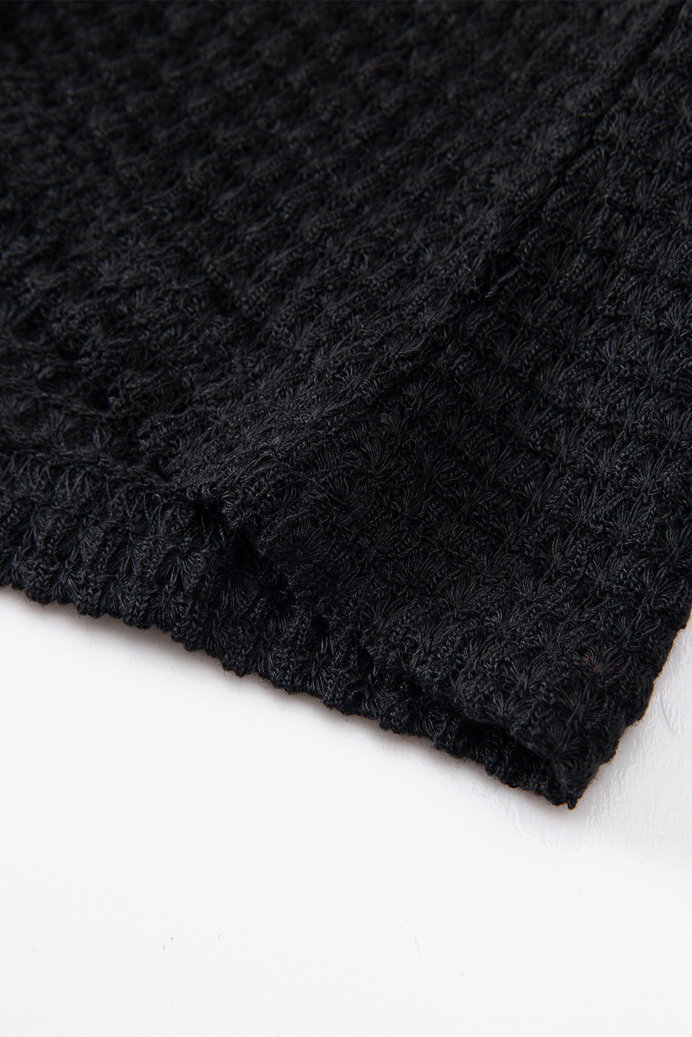 Green Waffle Knit Drop Shoulder Long Sleeve Top