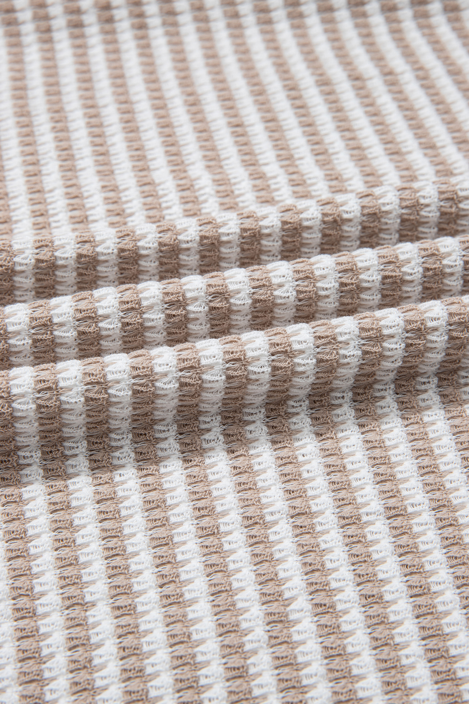 Beige Striped Textured Knit V Neck Casual Top