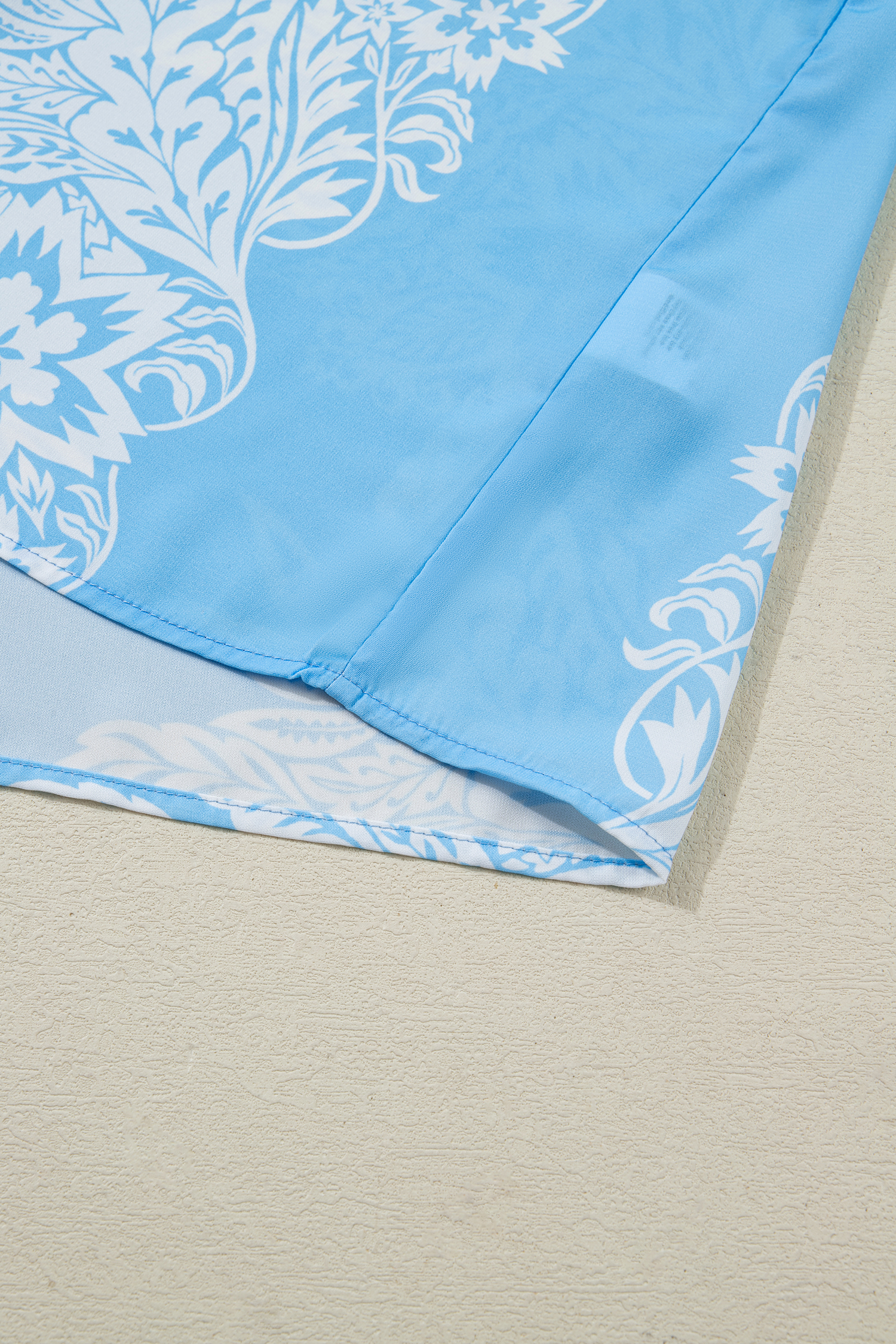 Sky Blue Ruffled Collar Puff Sleeve Flower Blouse