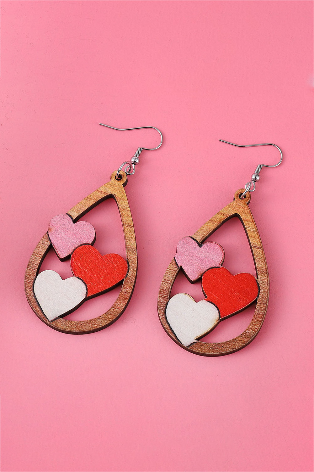 Red Valentines Day Heart Shape Tiered Dangle Earring