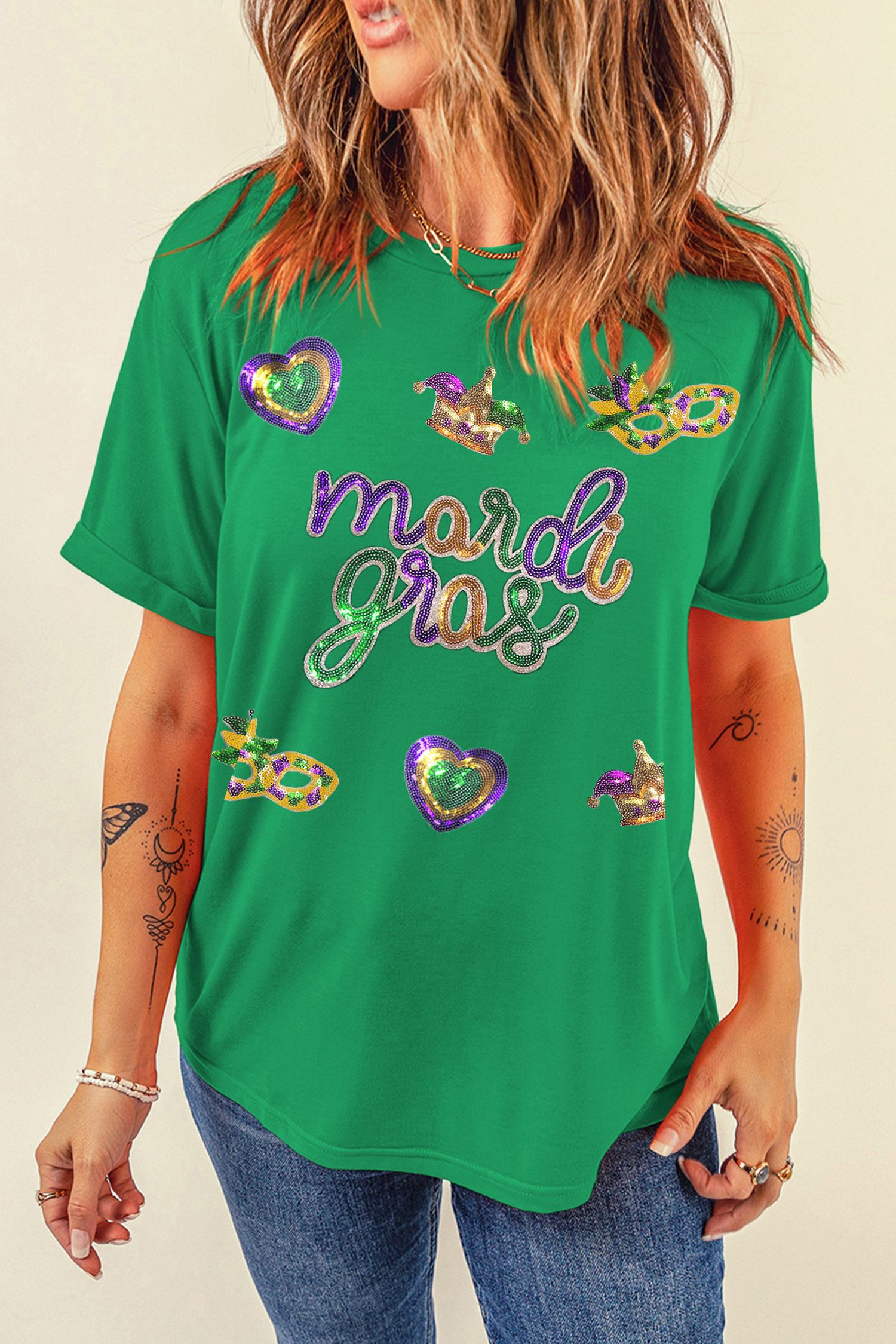 Bright Green Glitter Mardi Gras Mask Graphic T Shirt
