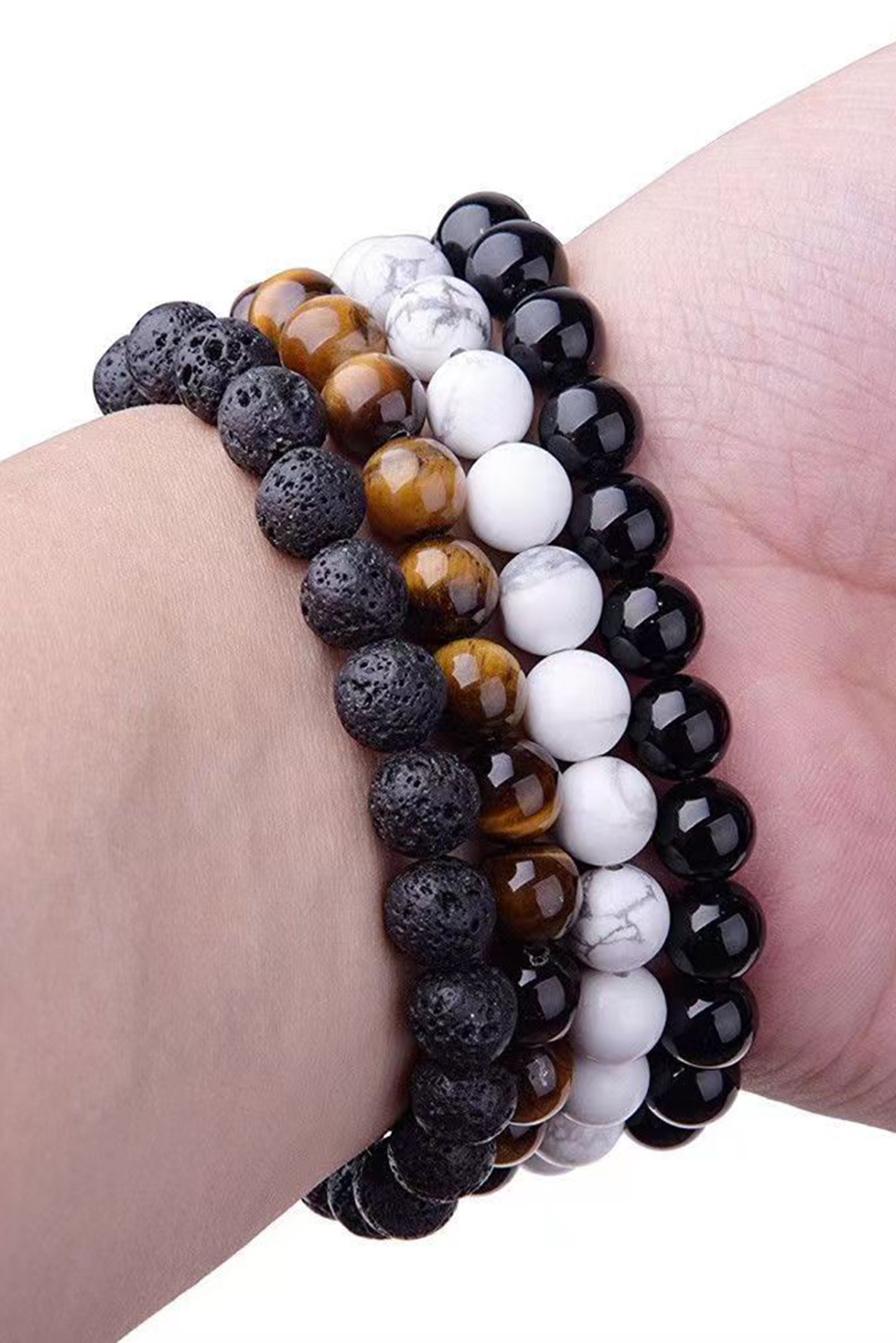 Black Retro Beaded Crystal 4pcs Bracelet Set