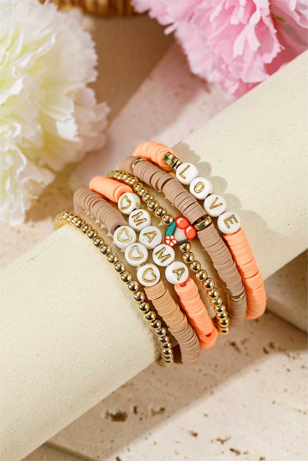 Gold Mama Love Heart Beaded Multi Layer Bracelet