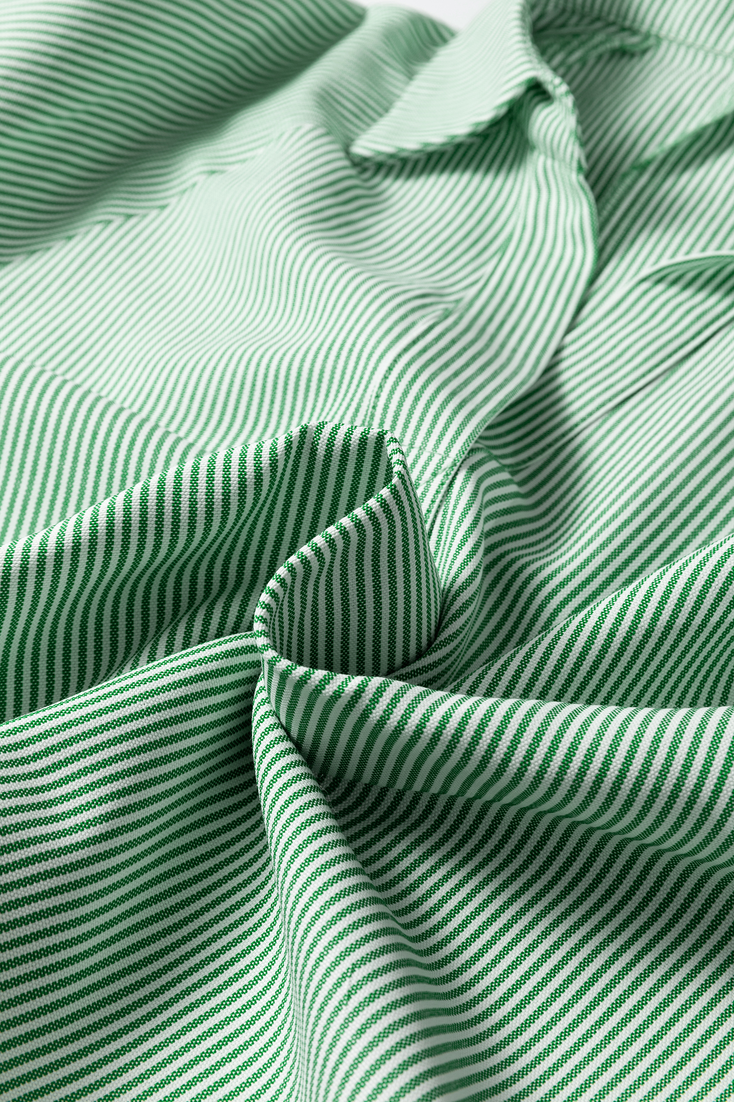 Mint Green Striped Print Collared Split Neck Half Sleeve Blouse