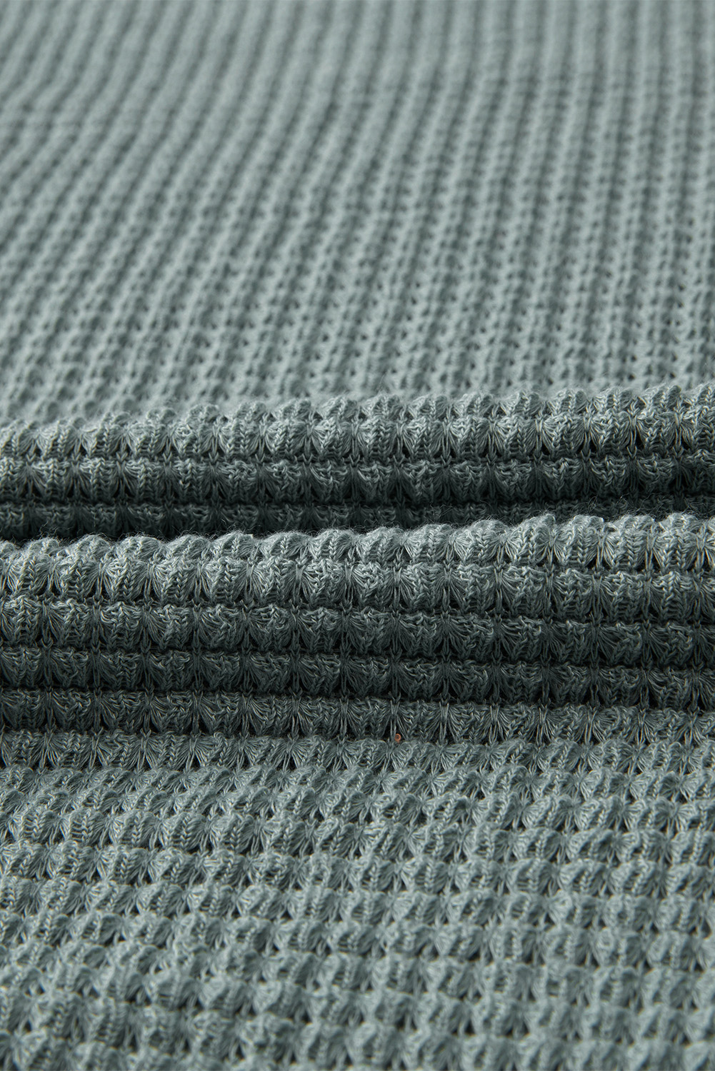 Green Waffle Knit Drop Shoulder Long Sleeve Top