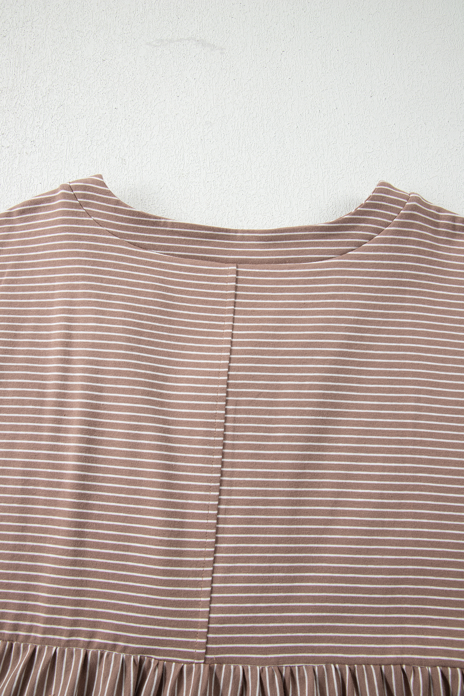 Khaki Stripe Buttoned V Neck High Low Side Slit T Shirt