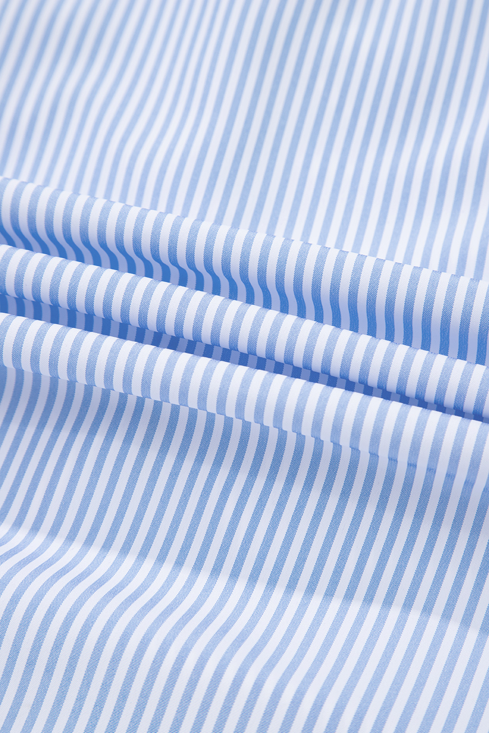 Sky Blue Stripe Ruffled Collar Puff Sleeve Half Buttons Blouse