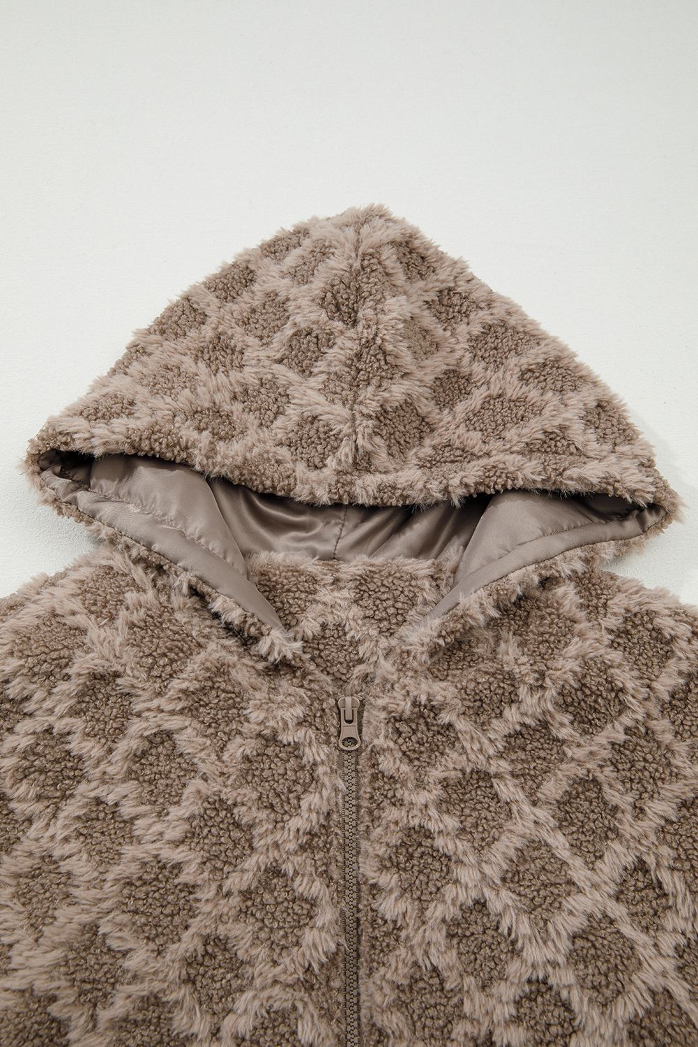 Chestnut Sherpa Rhombus Zip Up Side Pocket Hooded Jacket