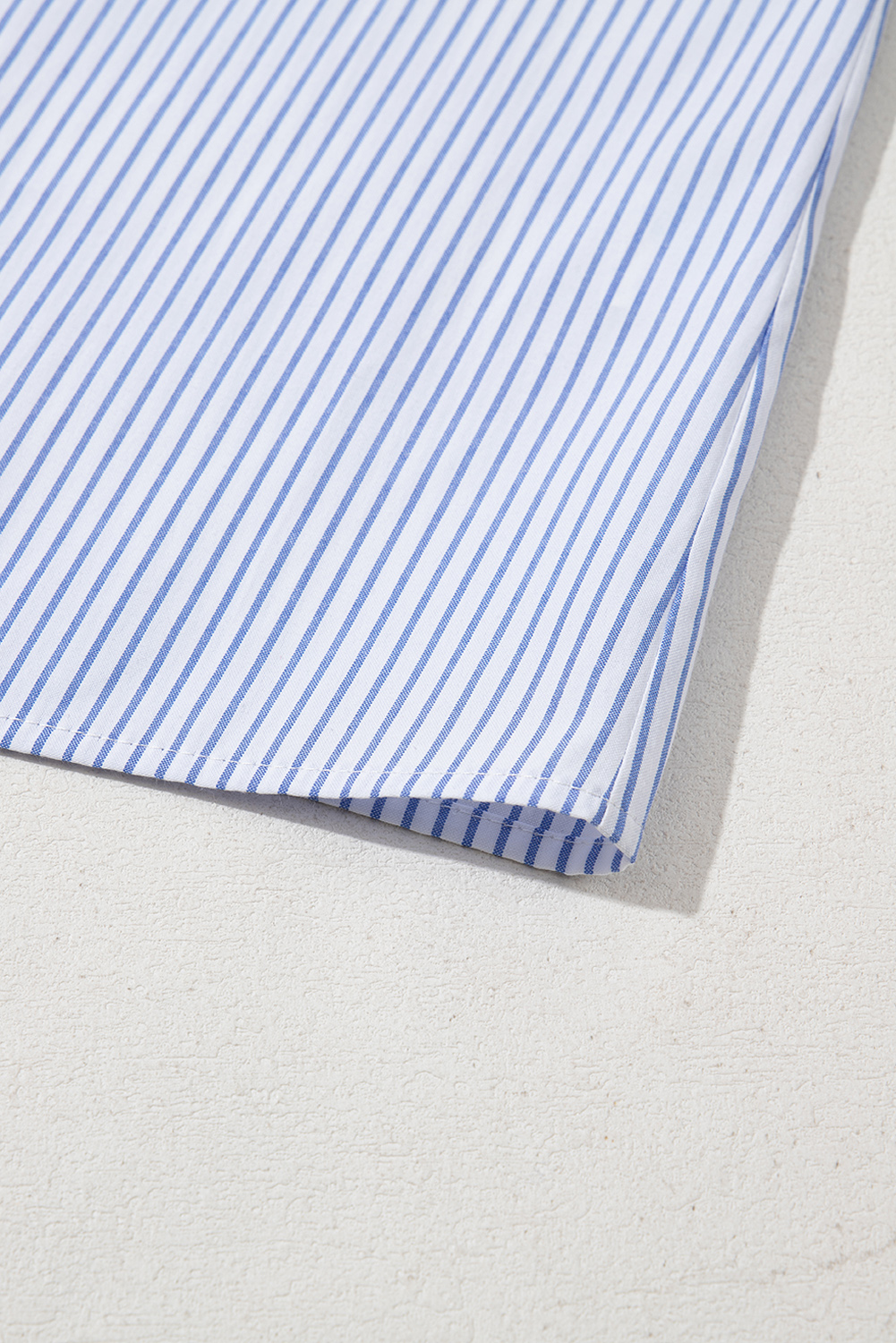 Gray Stripe Shirred Detail V Neck Puff Half Sleeve V Neck Blouse