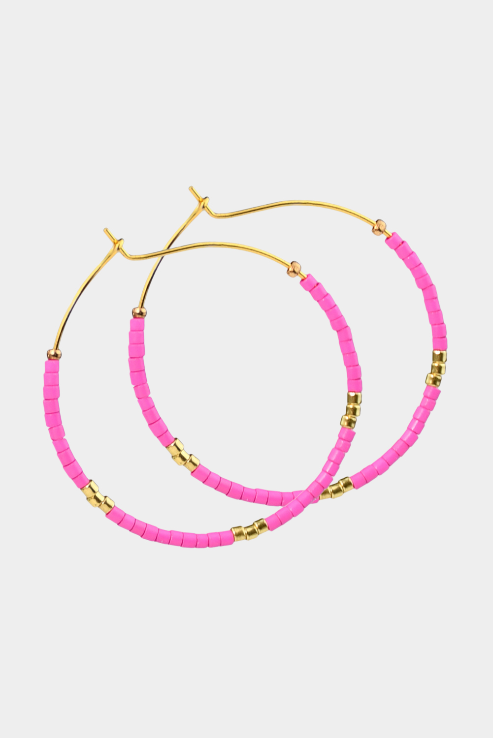Rose Red 1 Pairs of Rice Beads Gold Plated Alloy Hoop Earrings