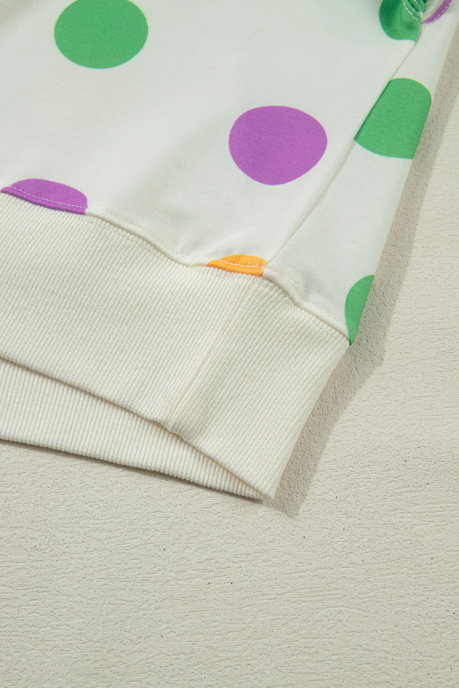 Beige Polka Dot Print Drop Shoulder Pullover Drawstring Jogger Pant Set