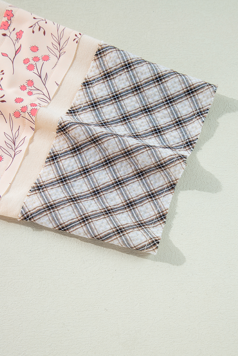 Beige Flower Patch Graphic Exposed Seam Wide Sleeve Top