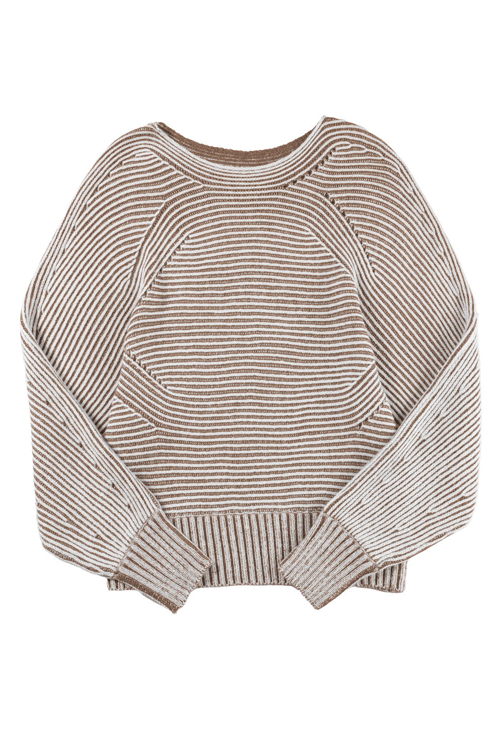 Coffee Striped Print Ribbed Knit Boat Neck Baggy Sweater