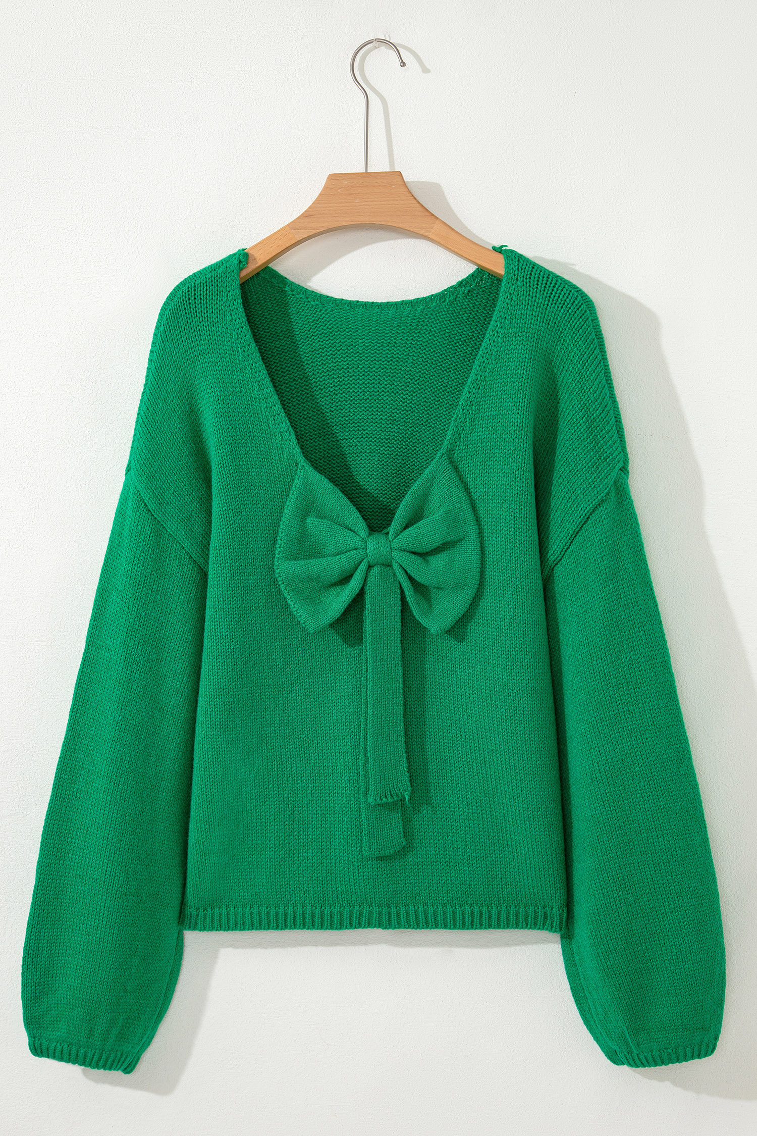 Bonbon Festive Bow Backless Bubble Sleeve Sweater