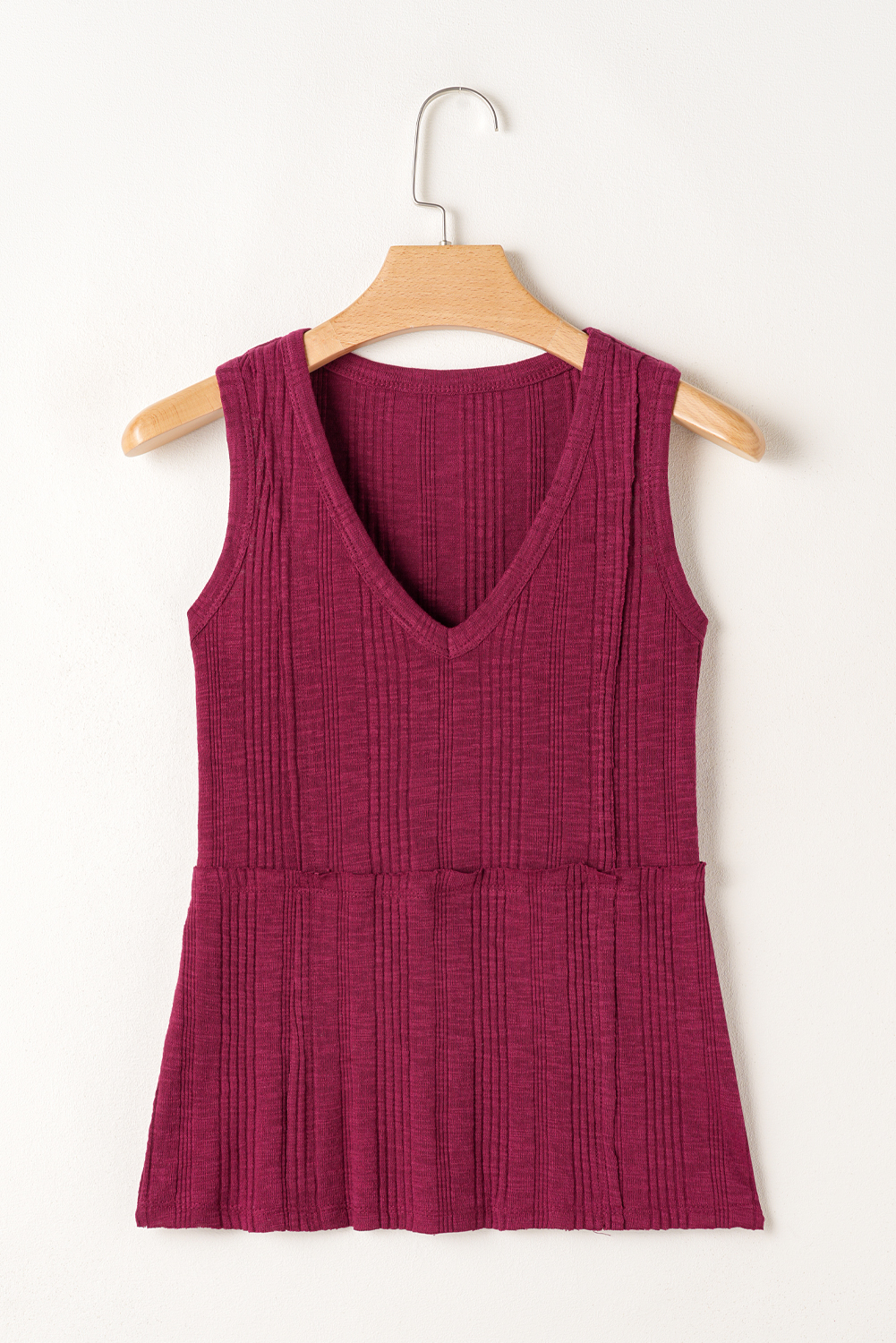 Red Dahlia Ribbed Textured Exposed Stitching Knit Tank Top