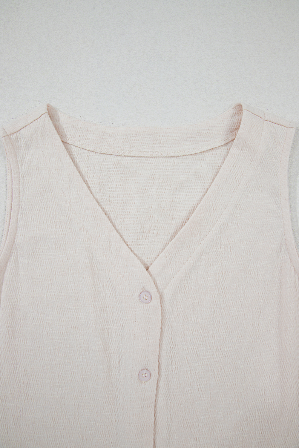 Apricot Buttoned V Neck Tank Top and Wide Leg Pants Casual Outfit