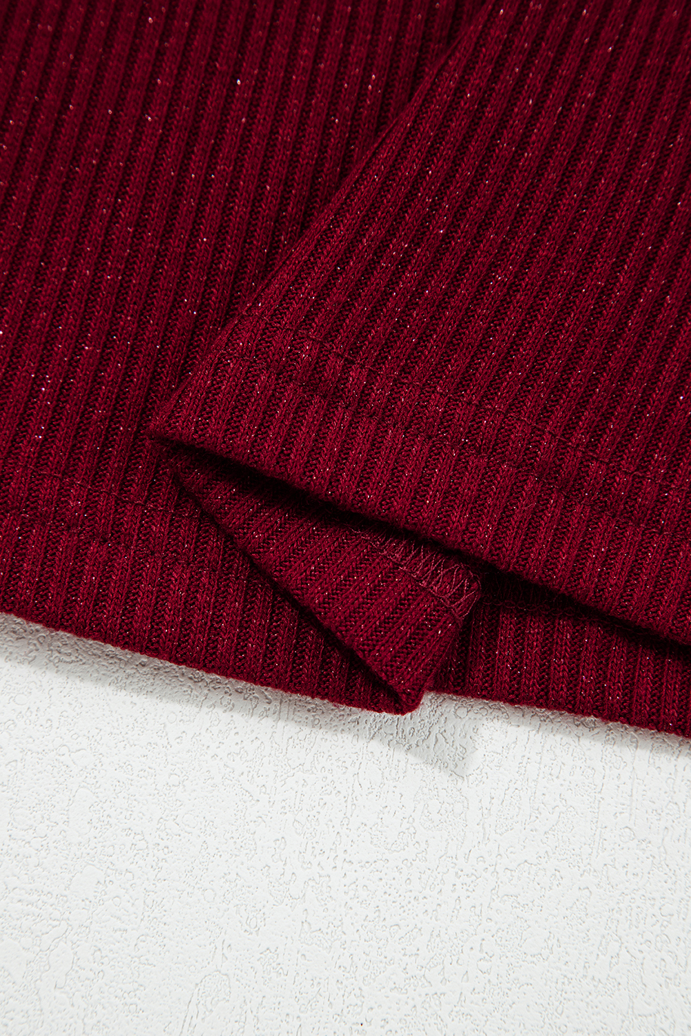 Red Dahlia Metal Ribbed Knit Long Sleeve Slim Fit Top