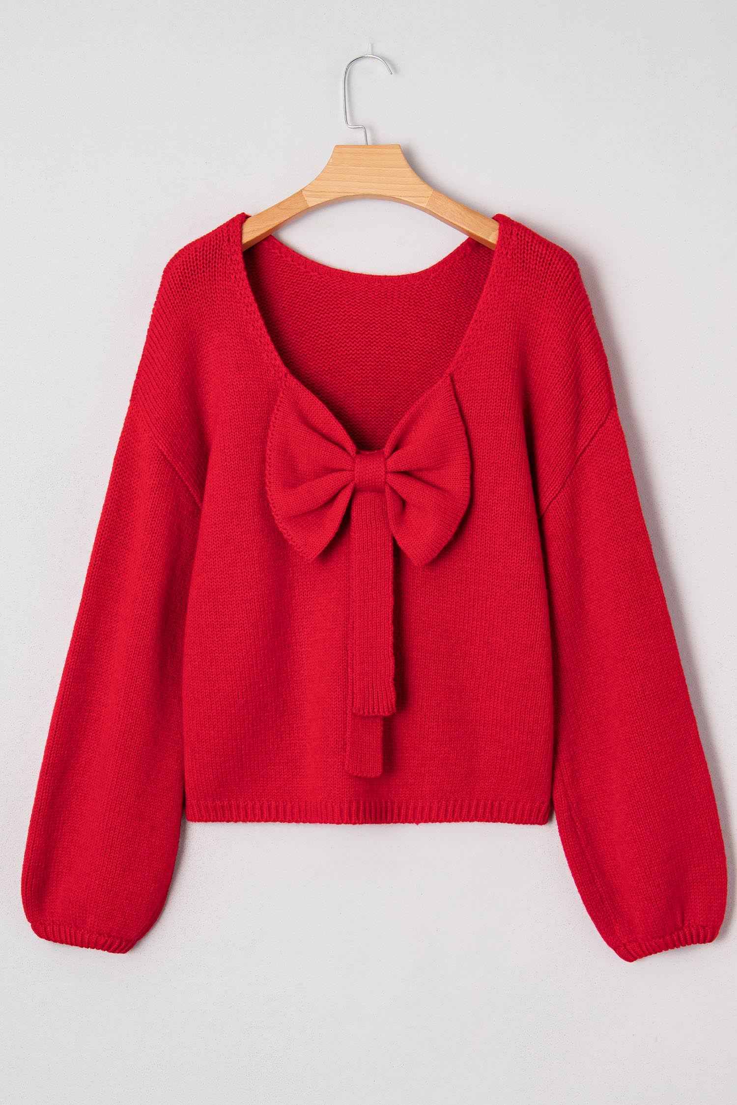 Bonbon Festive Bow Backless Bubble Sleeve Sweater