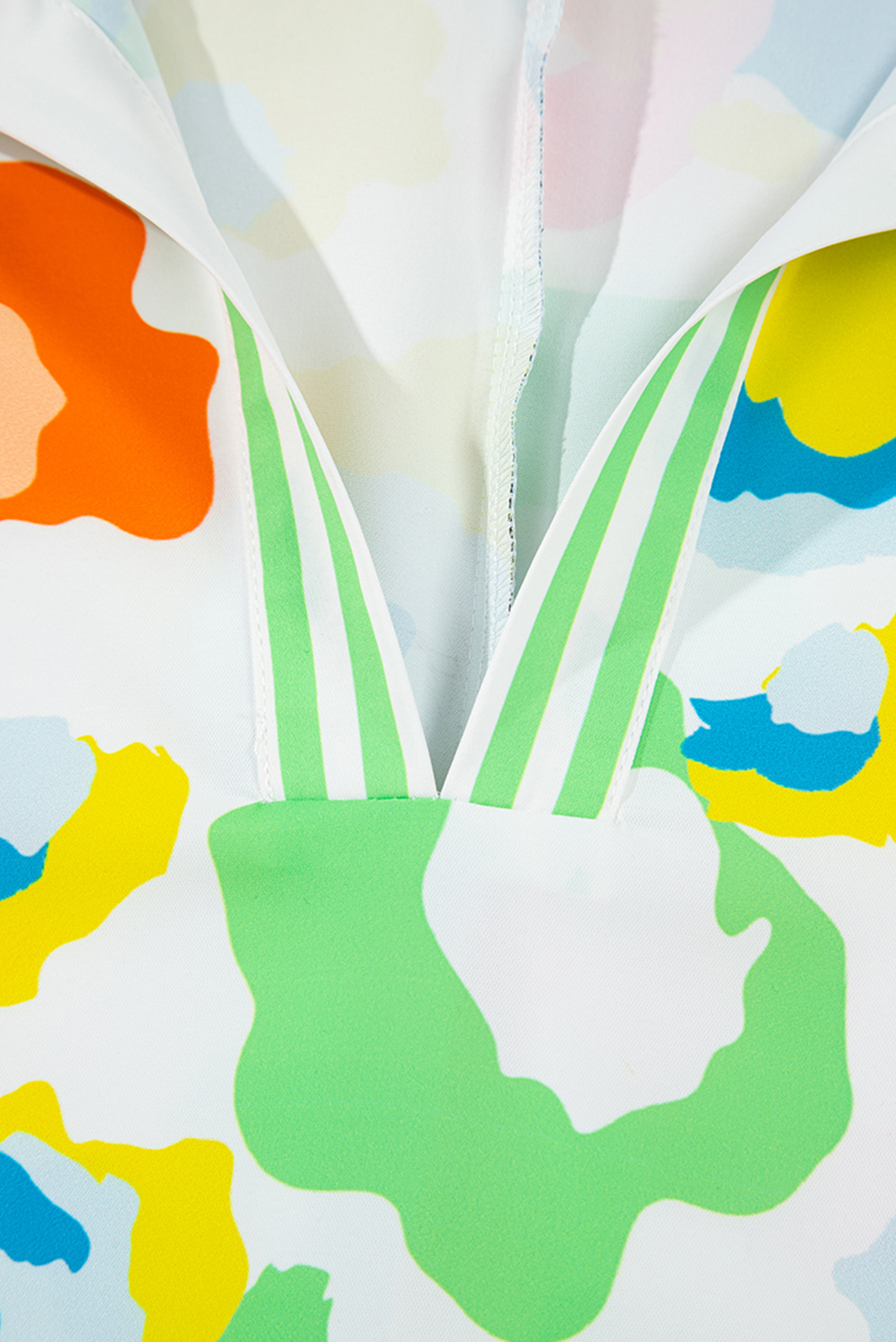 Green Chic Leopard Print Striped Detail Split Neck Blouse