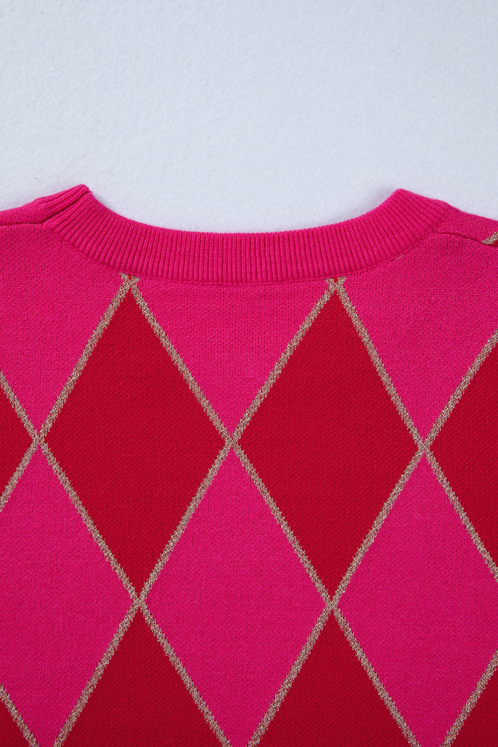 Rose Glitter Trim Rhombus Pattern Knit Sweater Vest