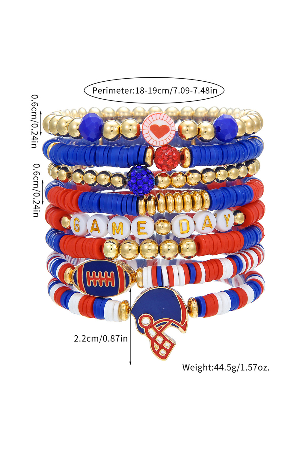 Dark Blue 8pcs Stackable Clay Beaded GAME Day Bracelet Set