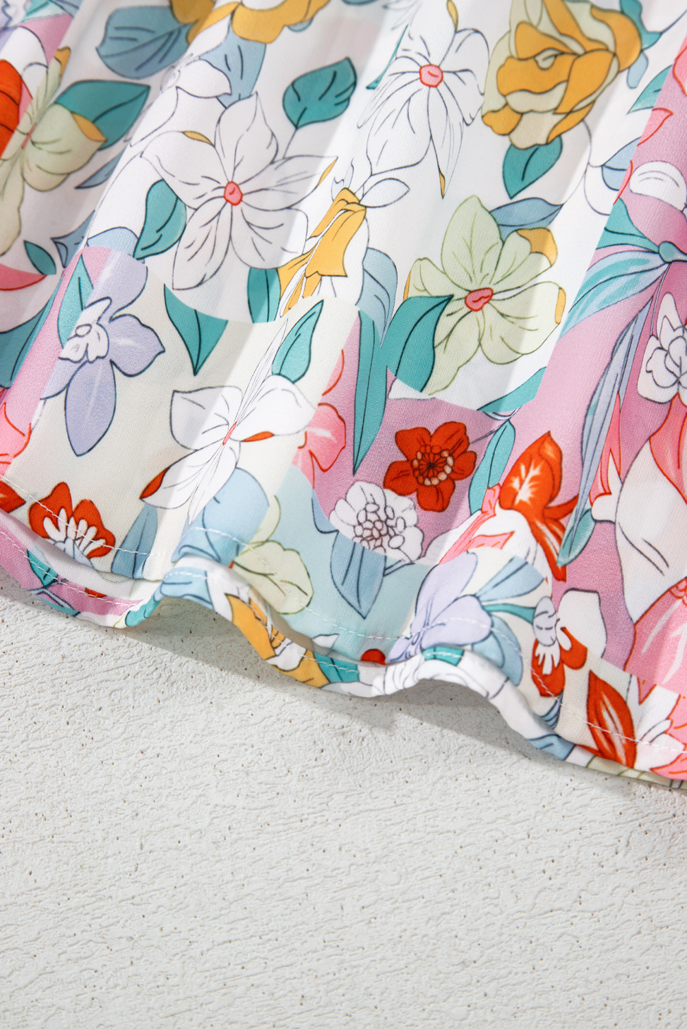 Pink Boho Flower Print Half Puff Sleeve Blouse