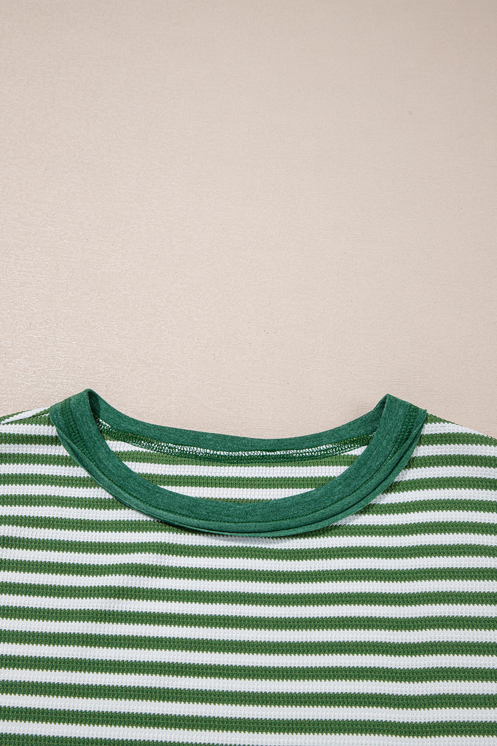 Dearlovers Green Stripe Thermal Knit Drop Shoulder Casual Top