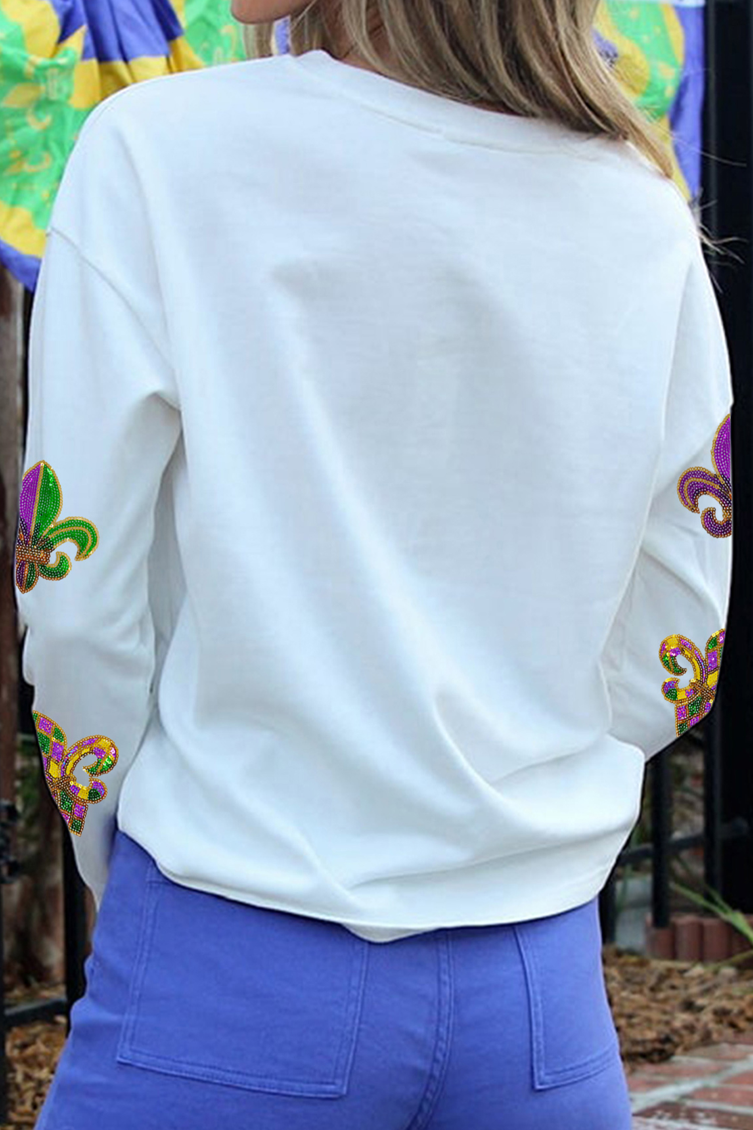 White LUCKY Clover Embroidered Long Sleeve Top