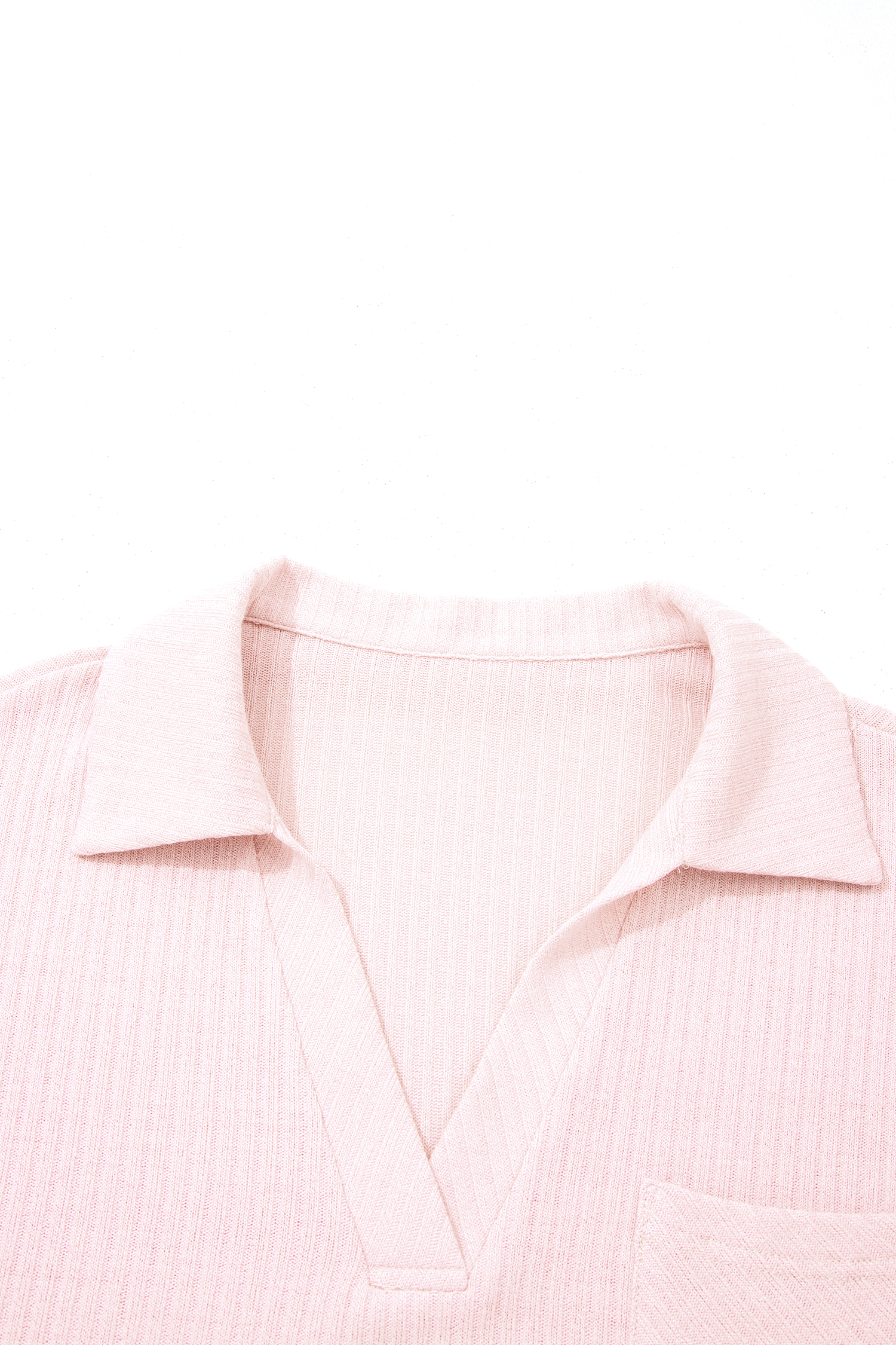 Light Pink Collared V Neck Ribbed Tee