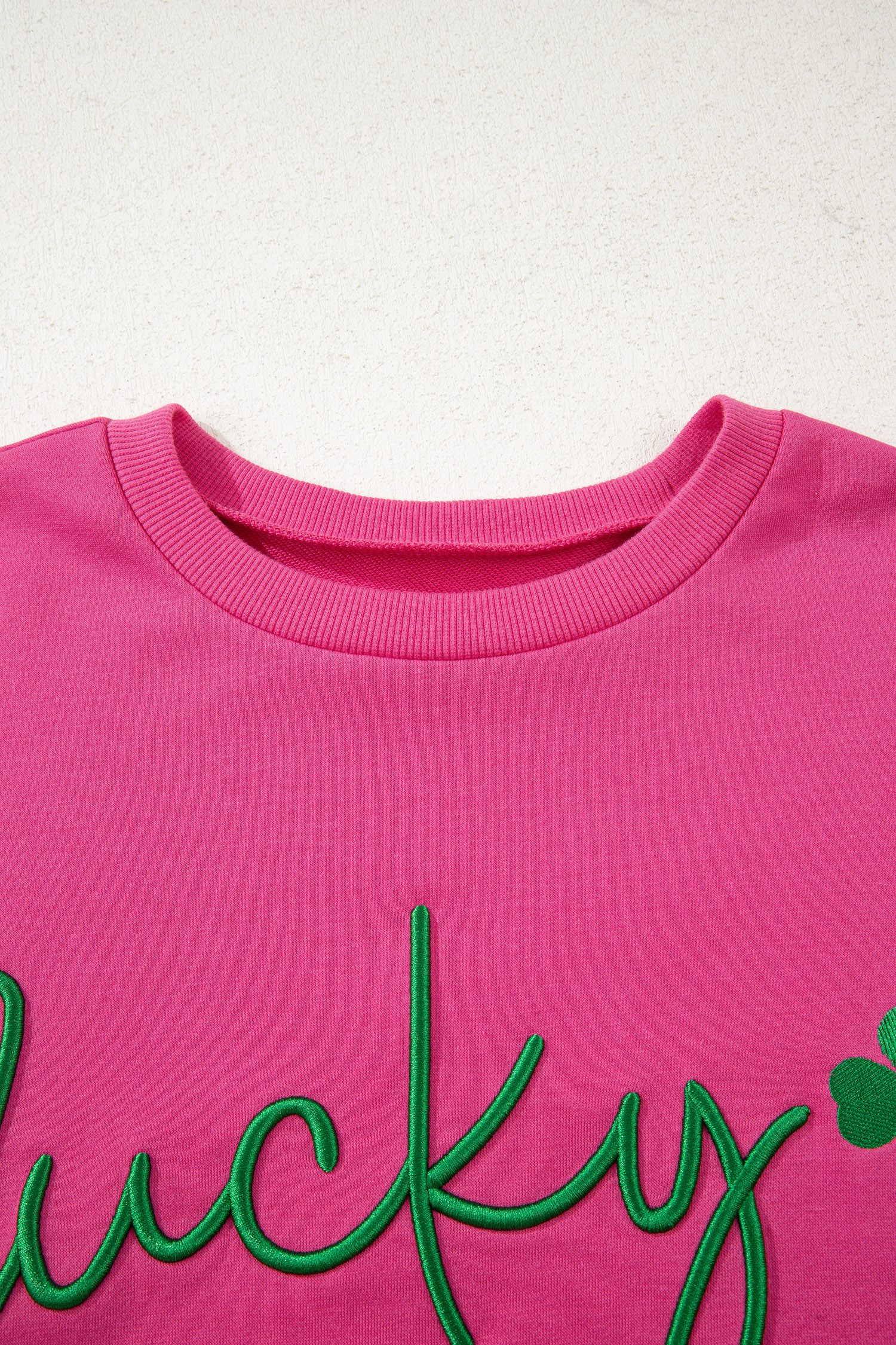 Rose Red Lucky Clover Embroidered Loose Pullover Sweatshirt