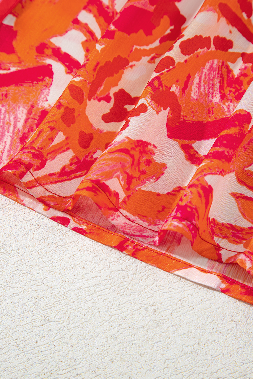 Rose Abstract Print Striped Trim Split Neck Blouse