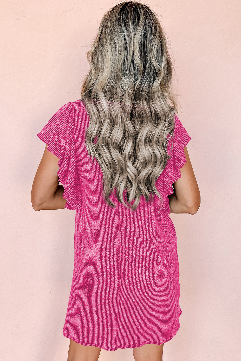 Bright Pink Striped Ribbed Knit T-shirt Shift Dress