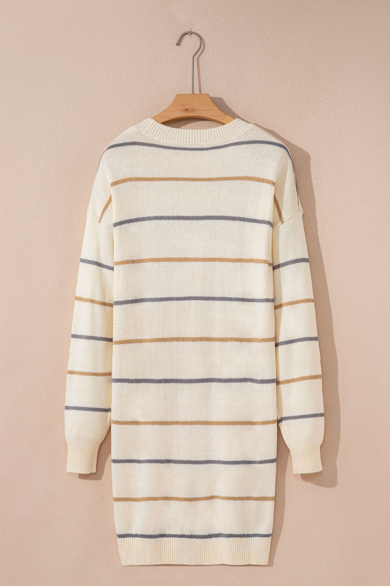 Multicolour Striped Buttoned Front V Neck Drop Shoulder Cardigan Sweater