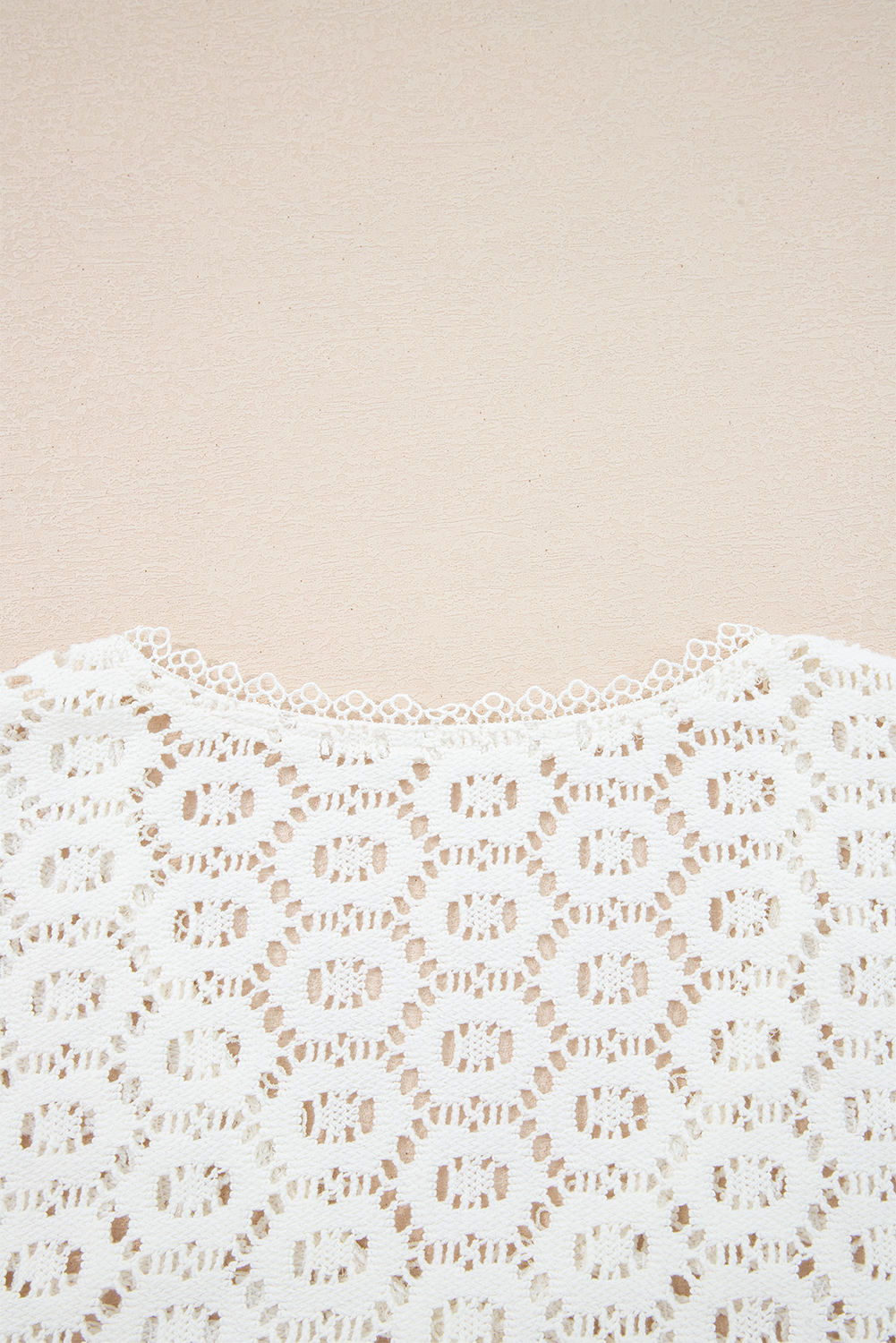 Beige Flower Lace V Neck Ruffled Sleeve Top