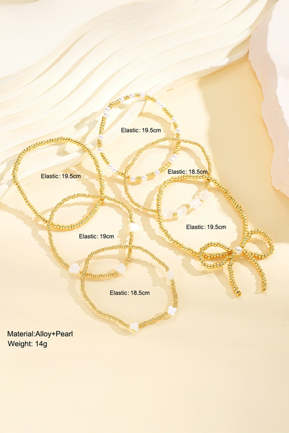 Gold Bow Knot Star Heart Beaded Multi Layer Bracelet