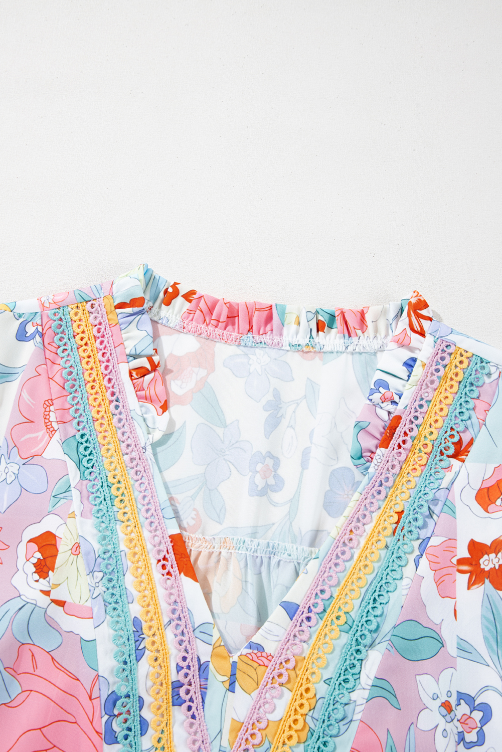 Pink Boho Flower Print Half Puff Sleeve Blouse