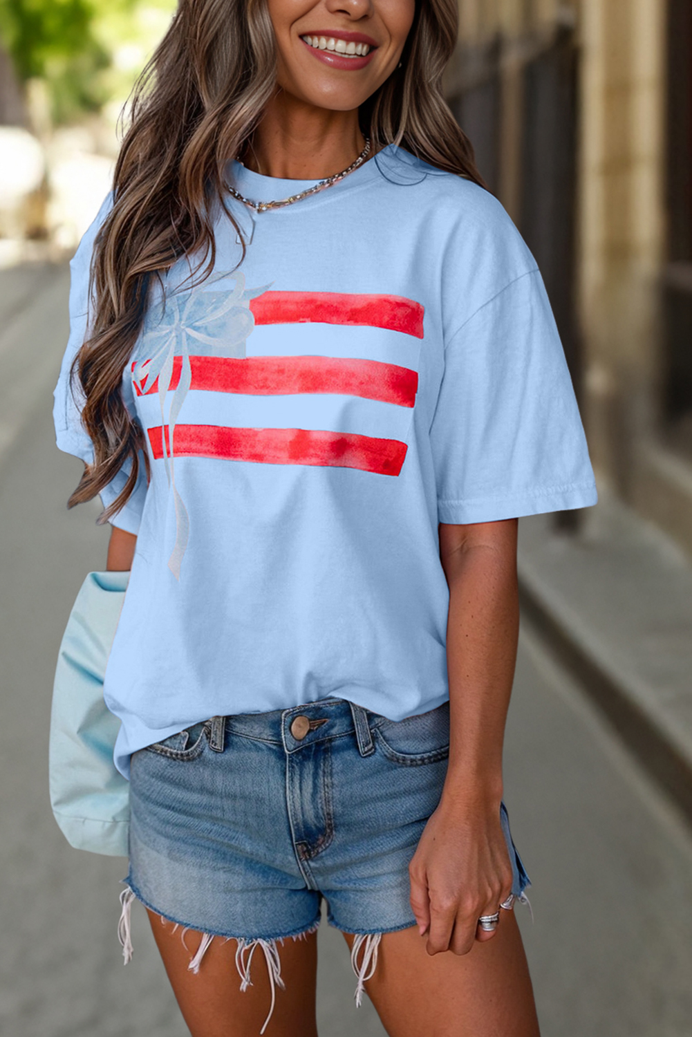 Myosotis Flag Bow Graphic Crewneck Tee