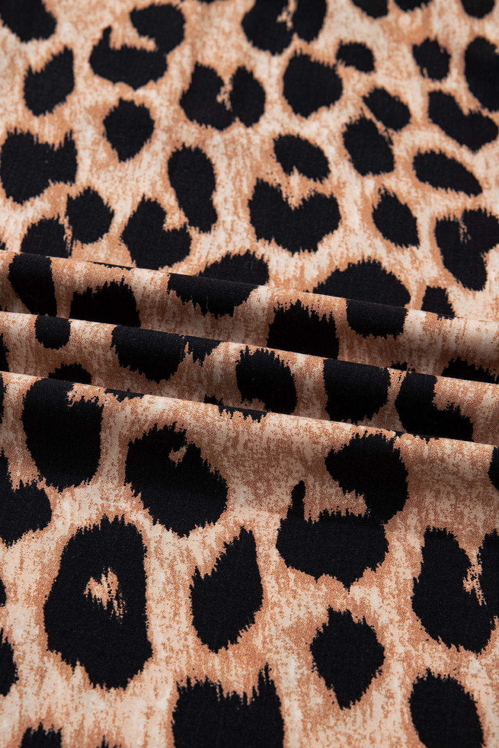 Four Leaf Clover Collared V Neck Smocked Detail Contrast Leopard Trim Bracelet Sleeve Long Dress