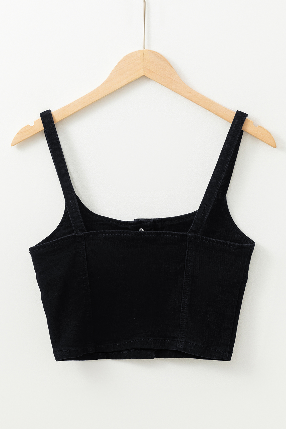 Black Acid Wash Buttoned Cropped Slim Denim Tank Top