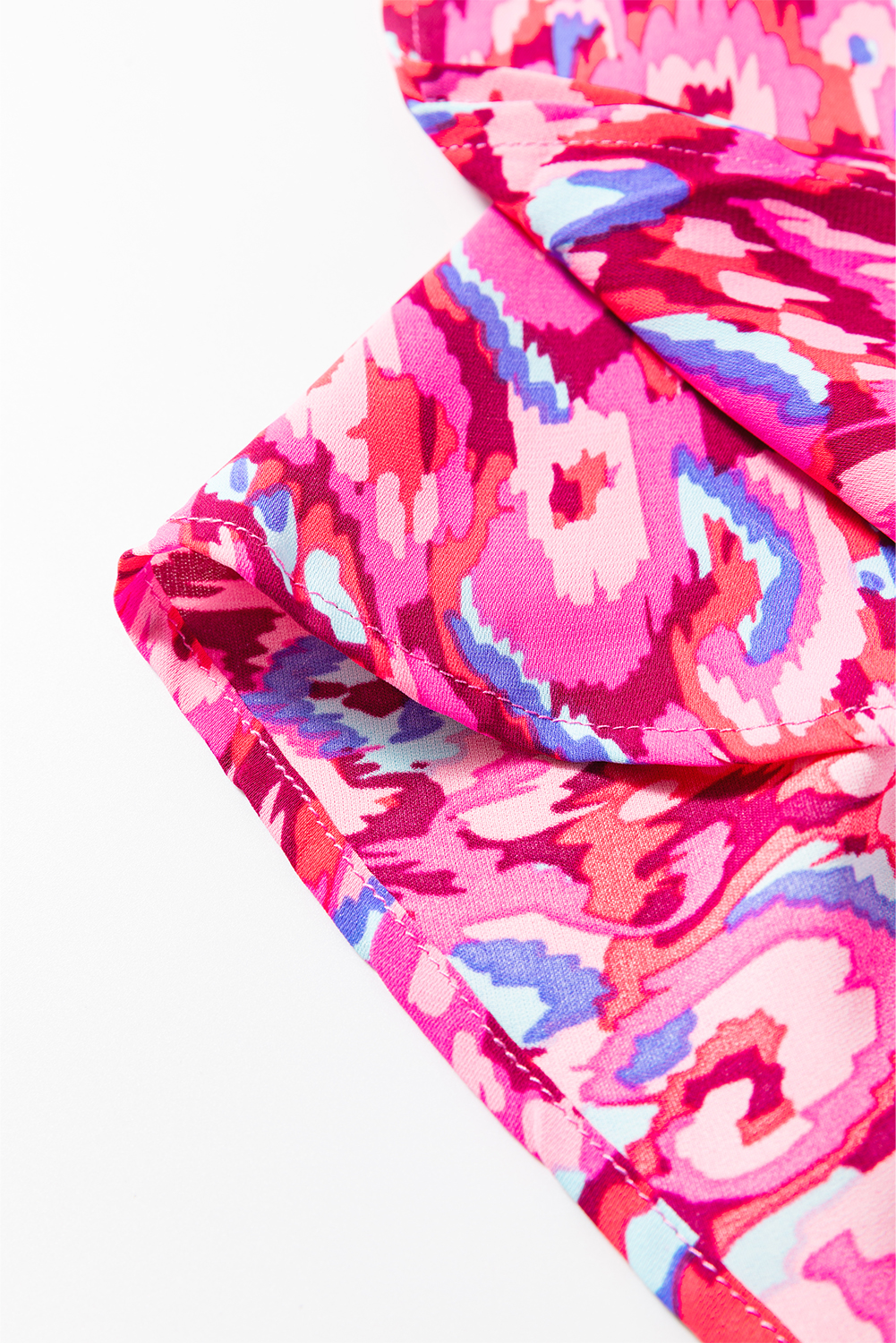 Pink Abstract Print V Neck Half Sleeve Loose Fit Tunic Blouse