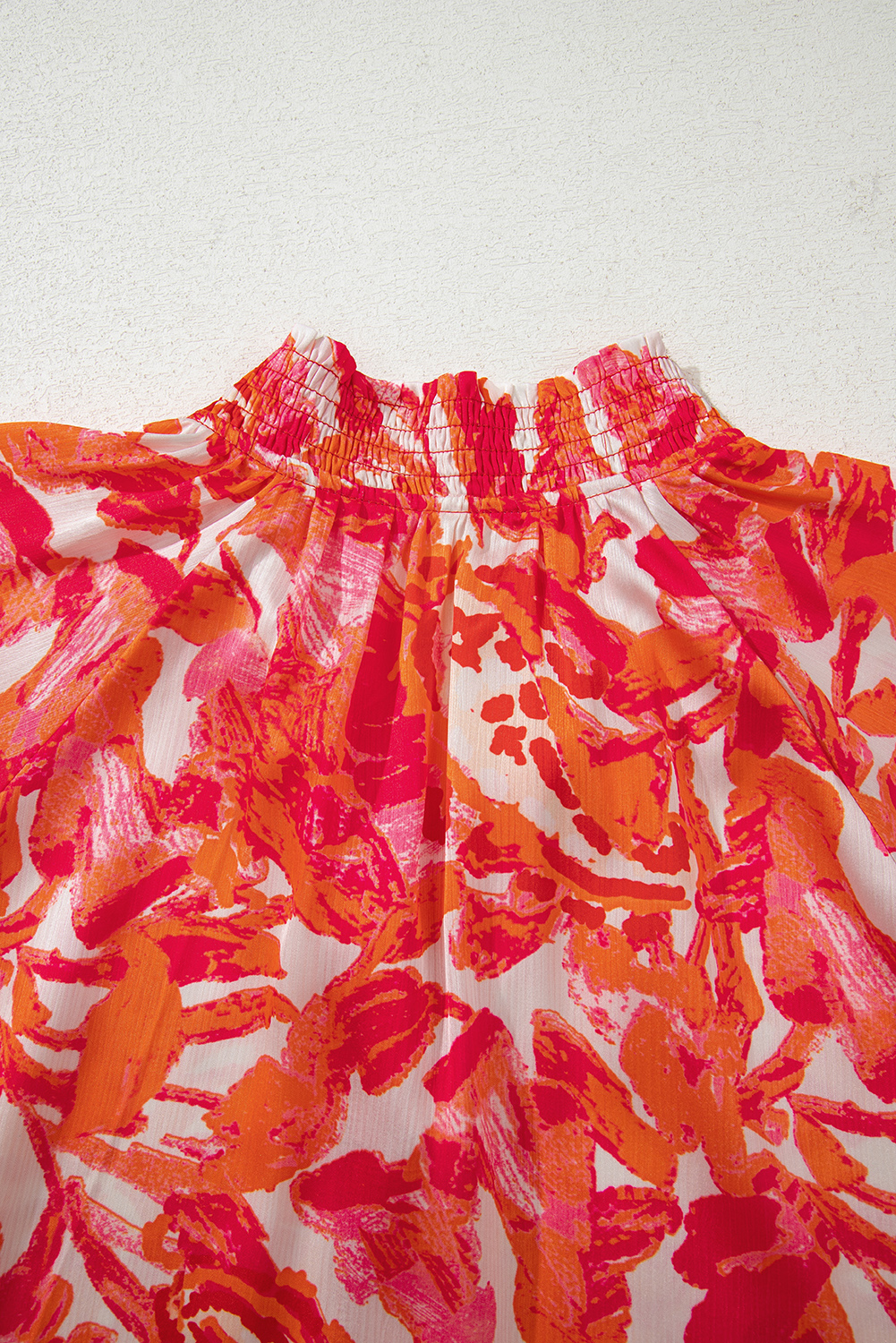 Rose Abstract Print Striped Trim Split Neck Blouse